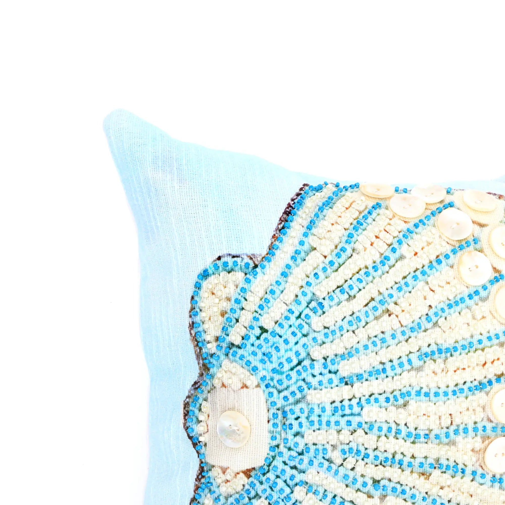 Print & Beadwork Seashell Pillow
