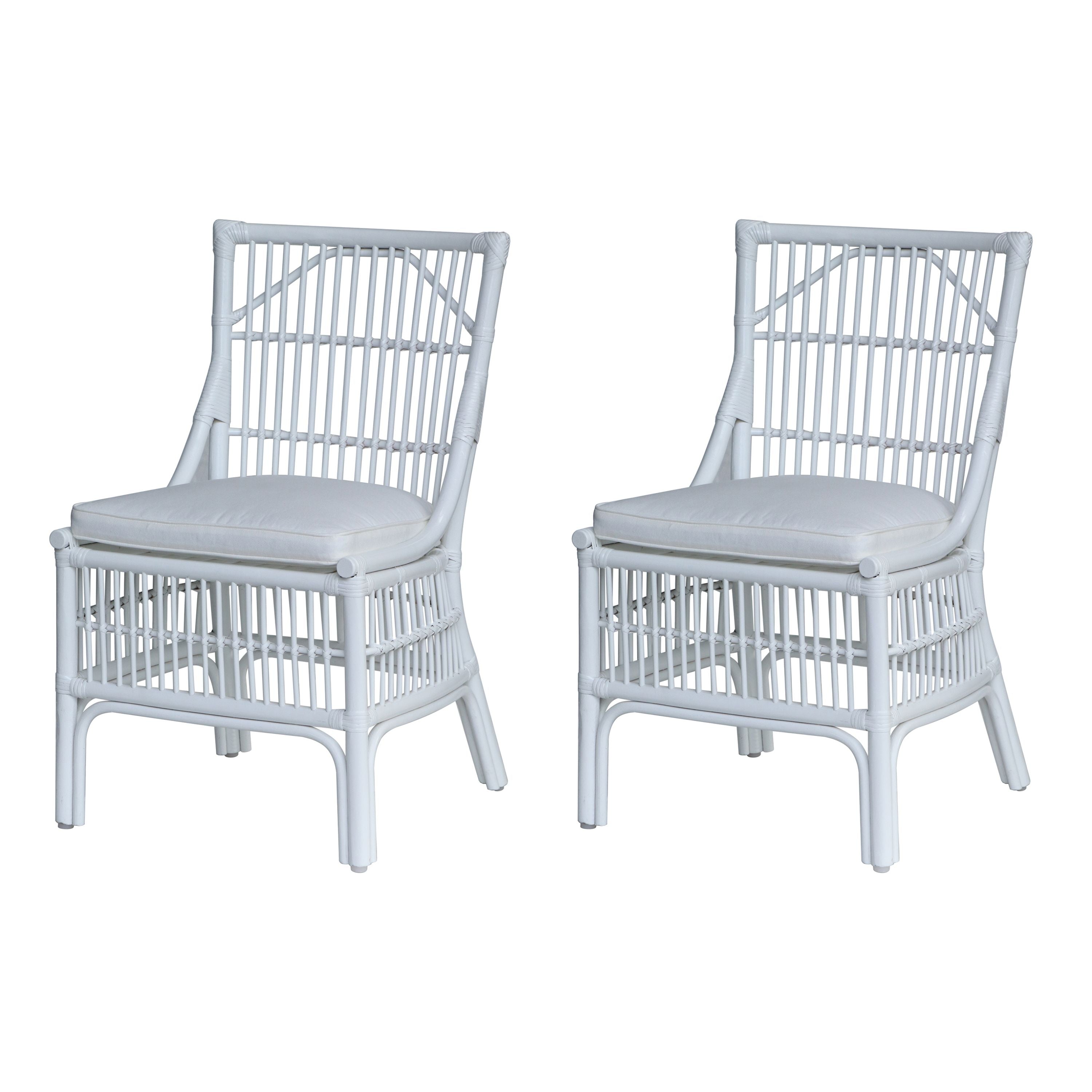 Rattan Slat Back White Dining Chair, Set of 2