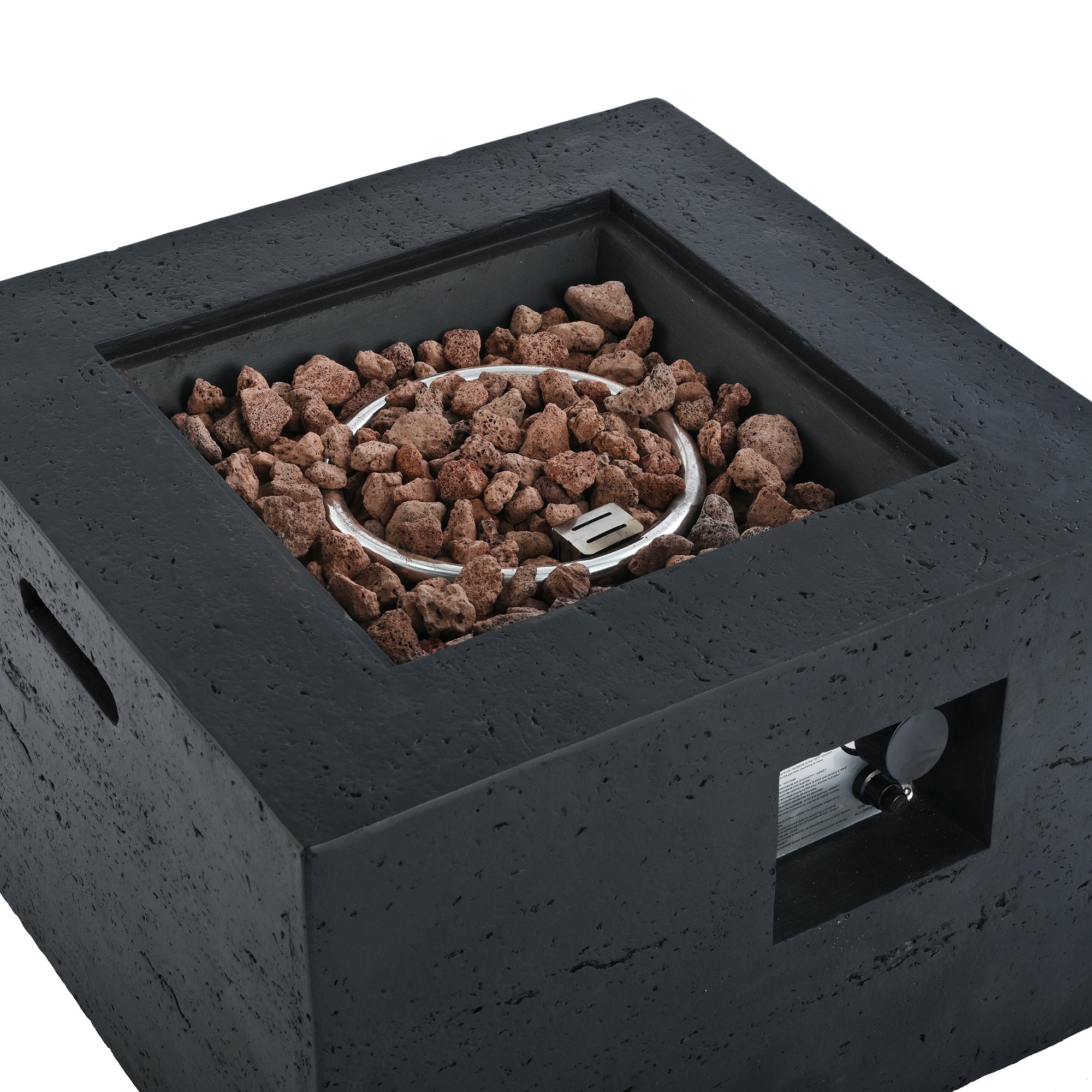 Outdoor Square Fire Pit with Steel Burner, Lava Rocks and Cover