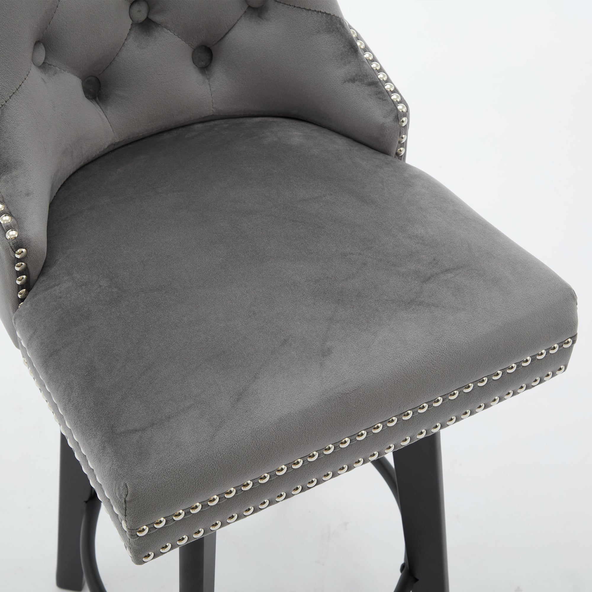 Modern Velvet Button Tufted Swivel Bar Stool with Metal Pull Ring