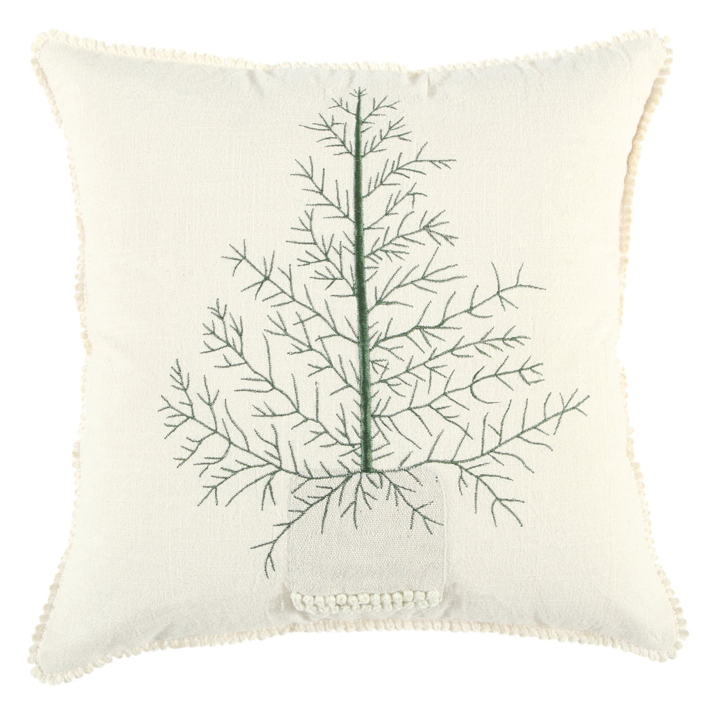 Embroidered Cotton Slub Tree Pillow Cover