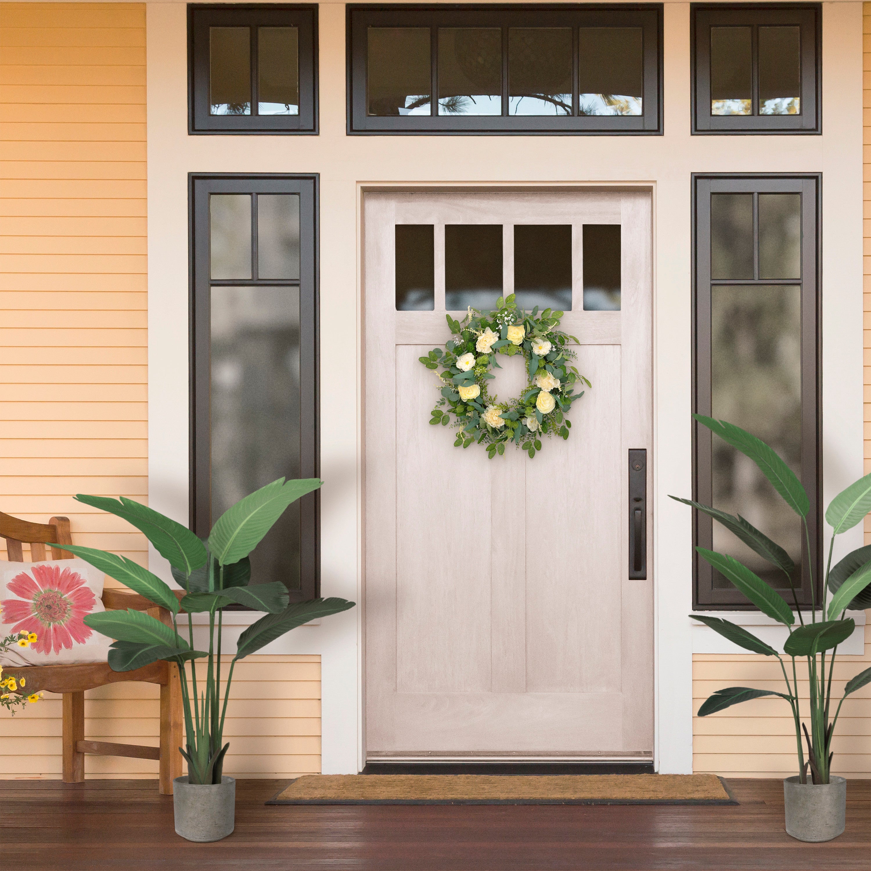 30" Artificial Green and Ivory Eucalyptus Floral Spring Door Wreath