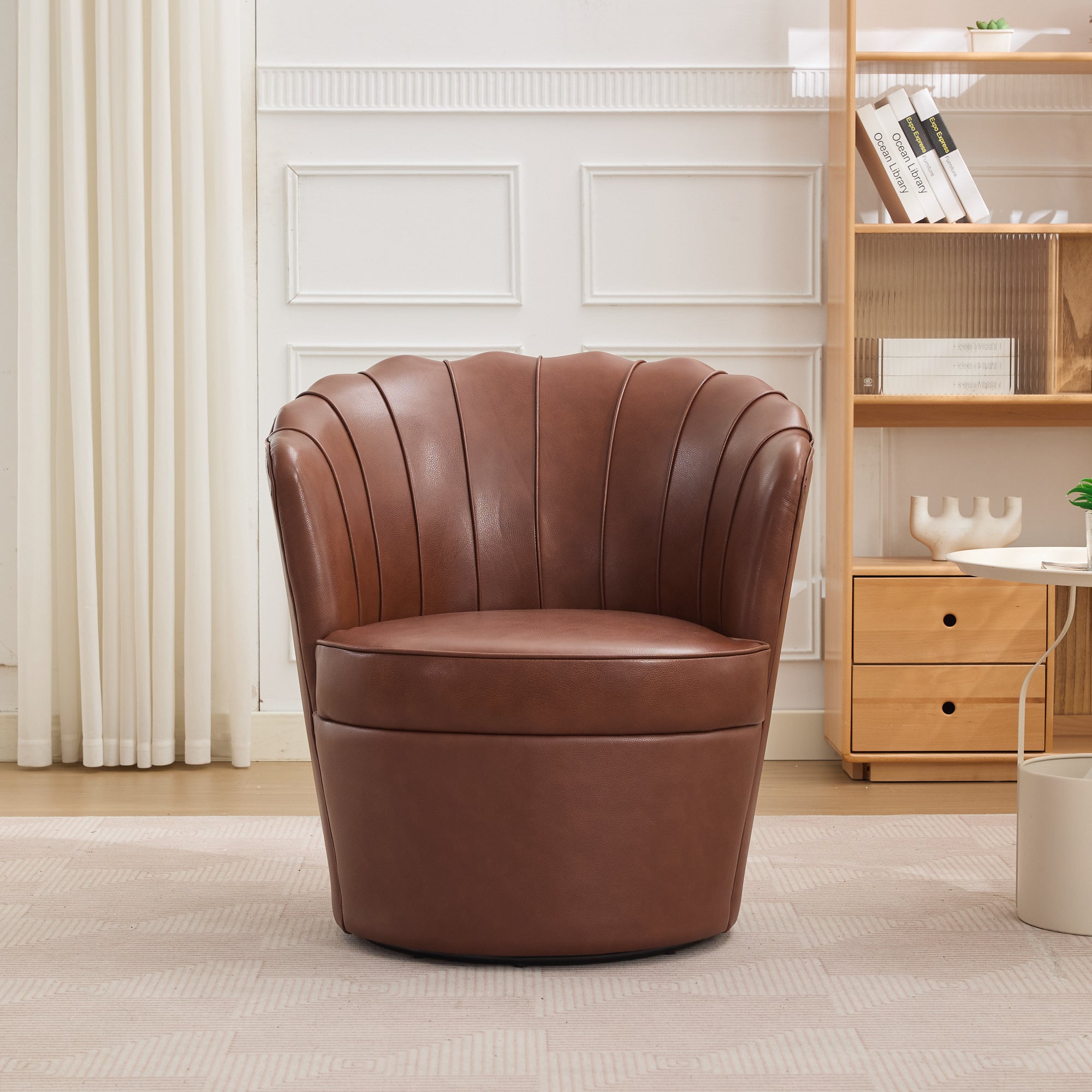Genuine Top-Grain Leather Swivel Wing-Back Accent Chair