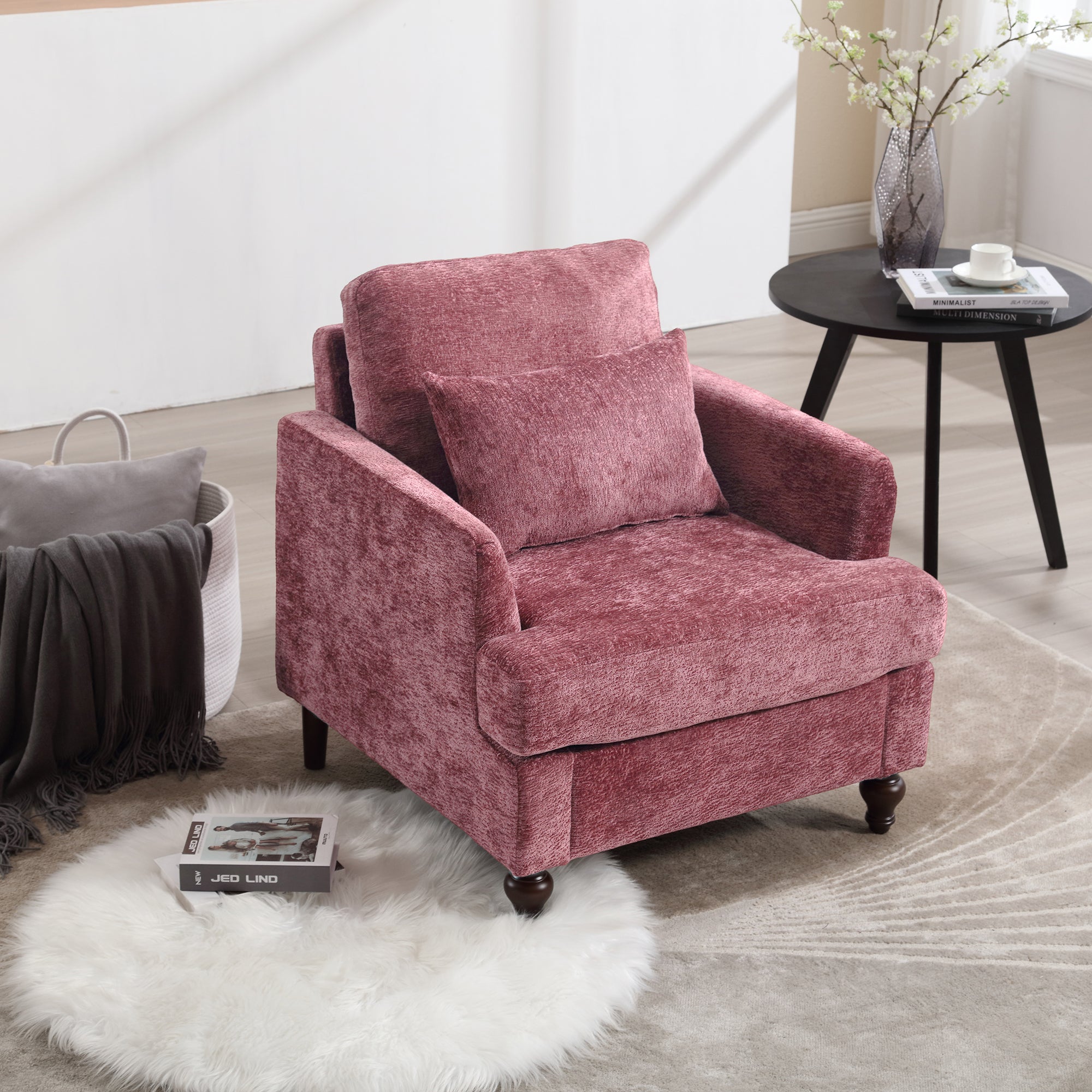 Chenille Tufted Upholstered Club Accent Chair