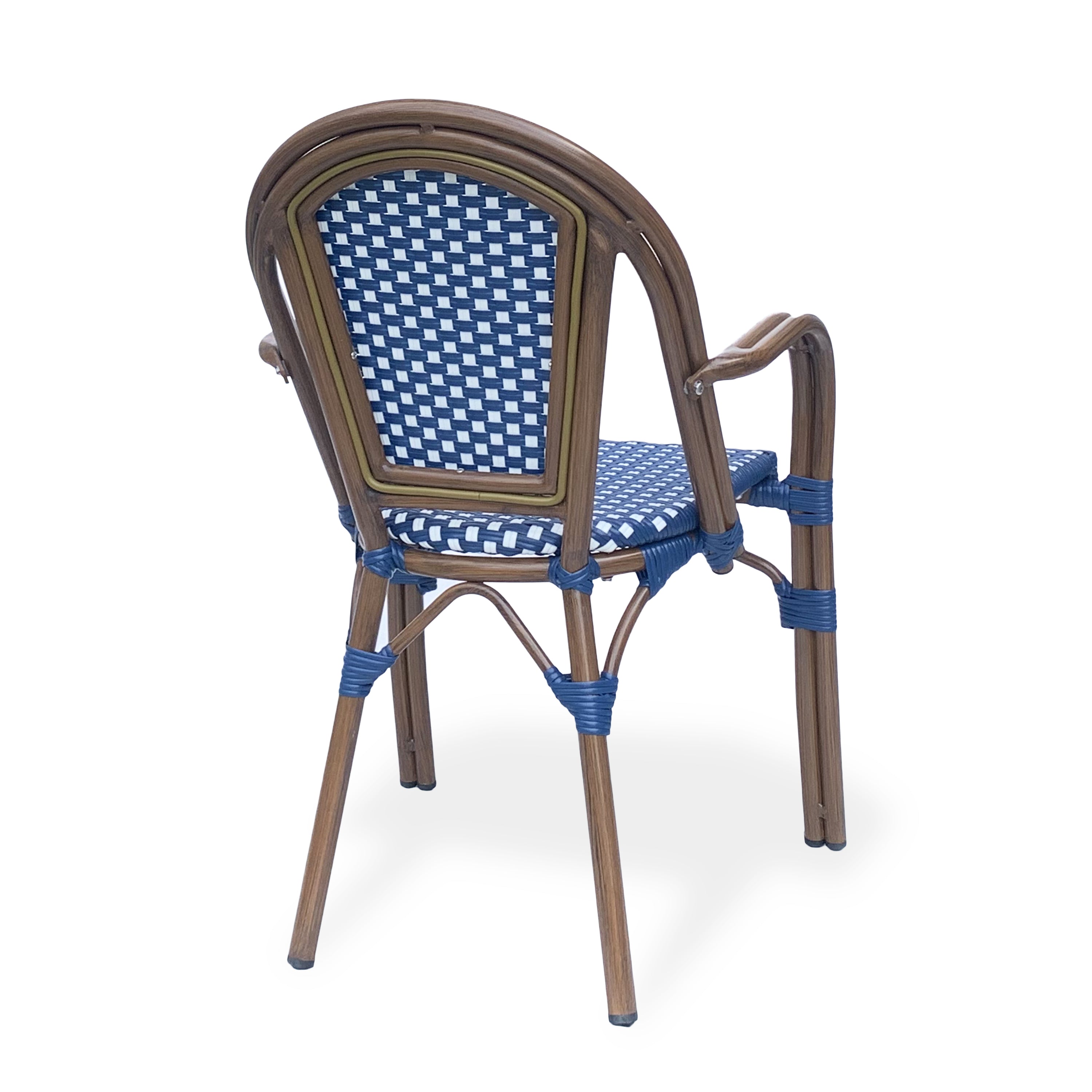Crowned Wicker Bistro Chair with Checkered Pattern and Curved Arms, Set of 2