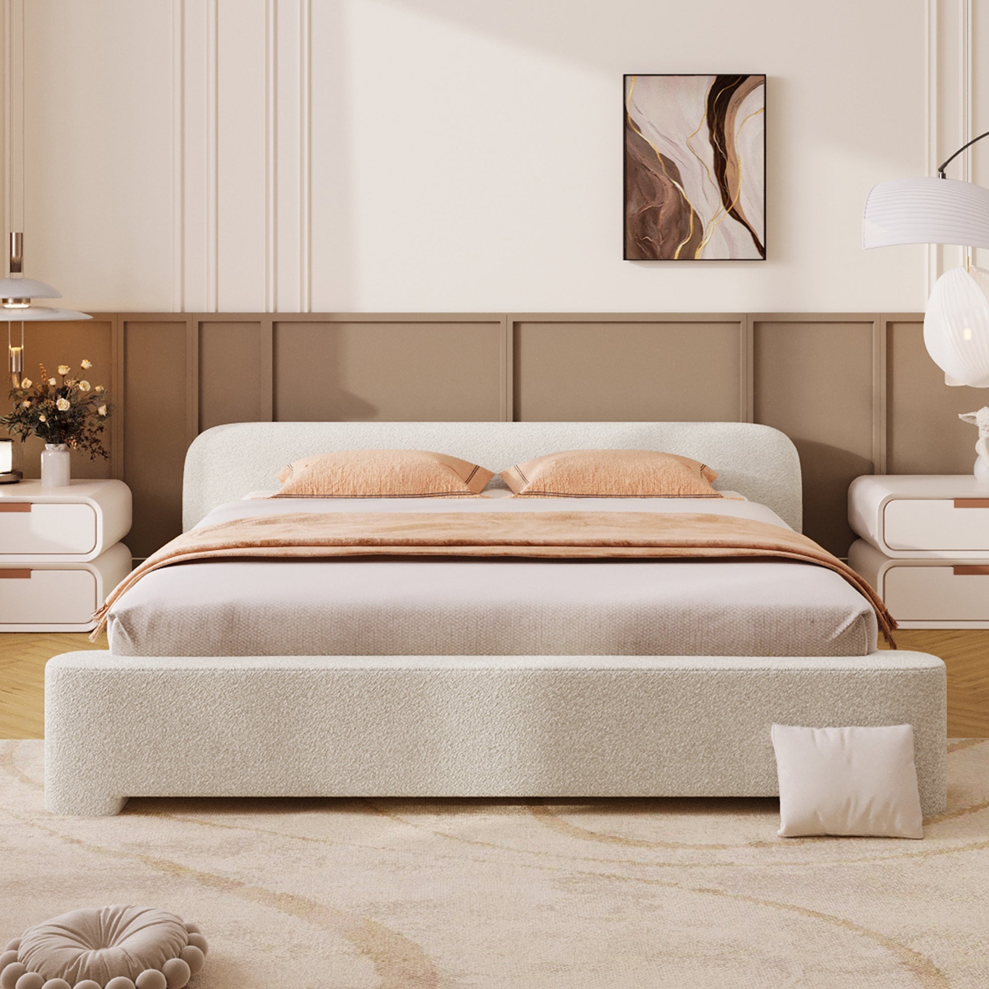 Cozy White Bouce Upholstered Bed