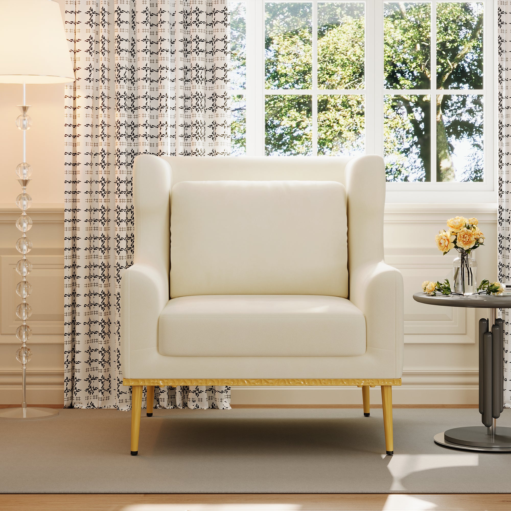 Modern Velvet Accent Chair with Arms and Gold Tone Legs