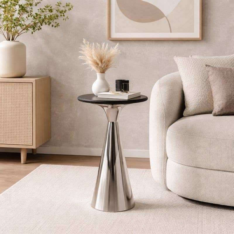 Modern Side Table with Black Marble Top