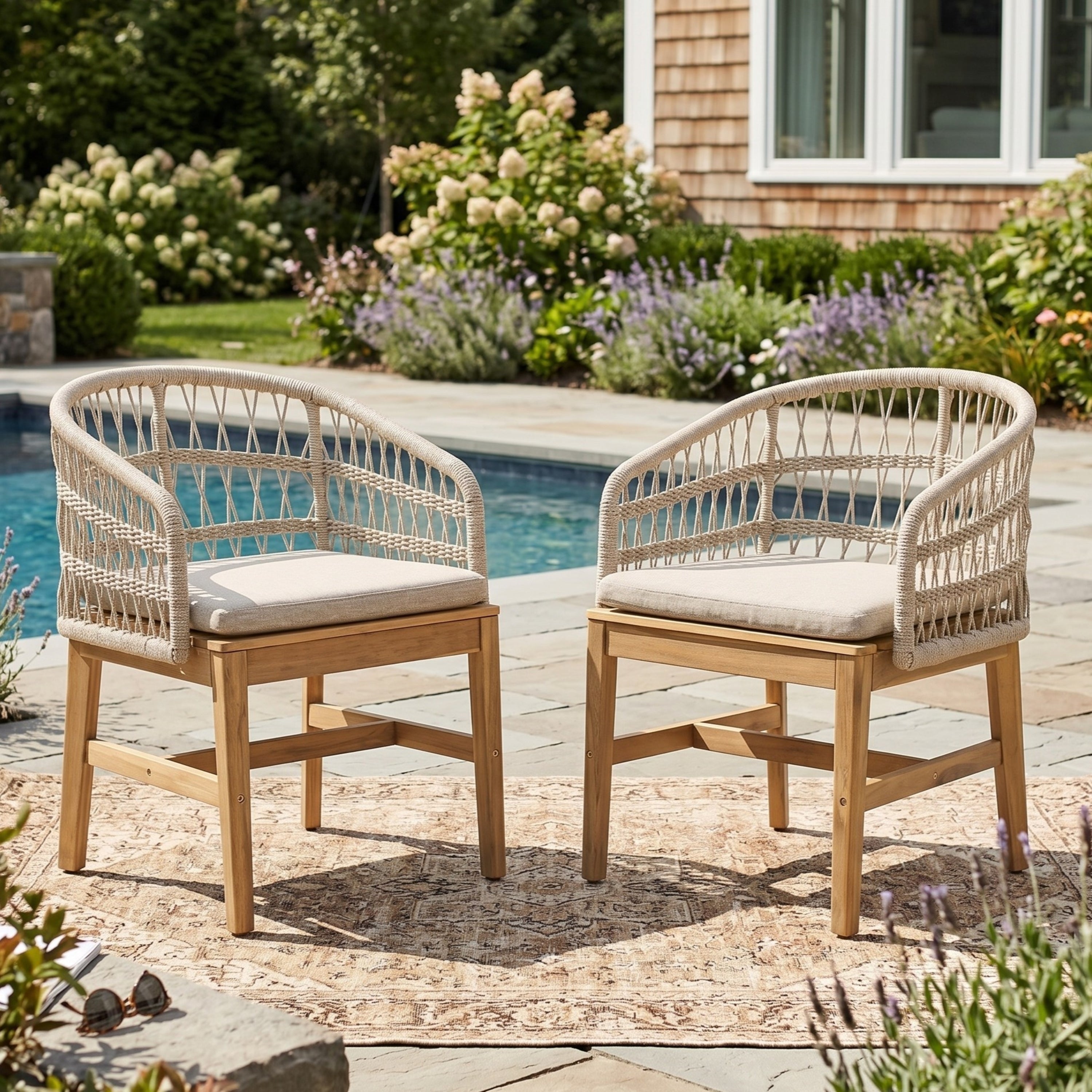 Laguna Outdoor Wood and Rope Dining Chair, Set of 2