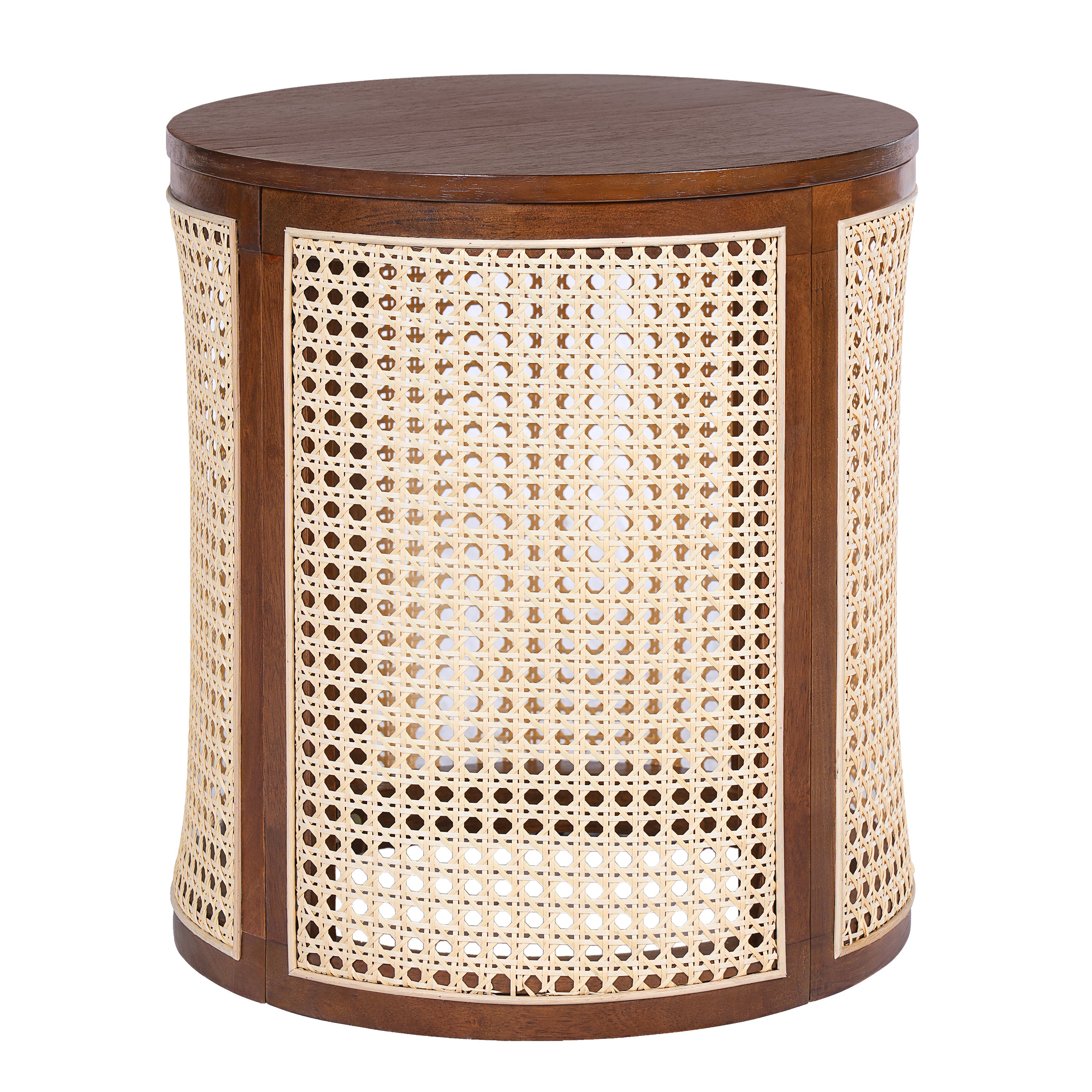 Round Rattan Pillar Storage Accent Table