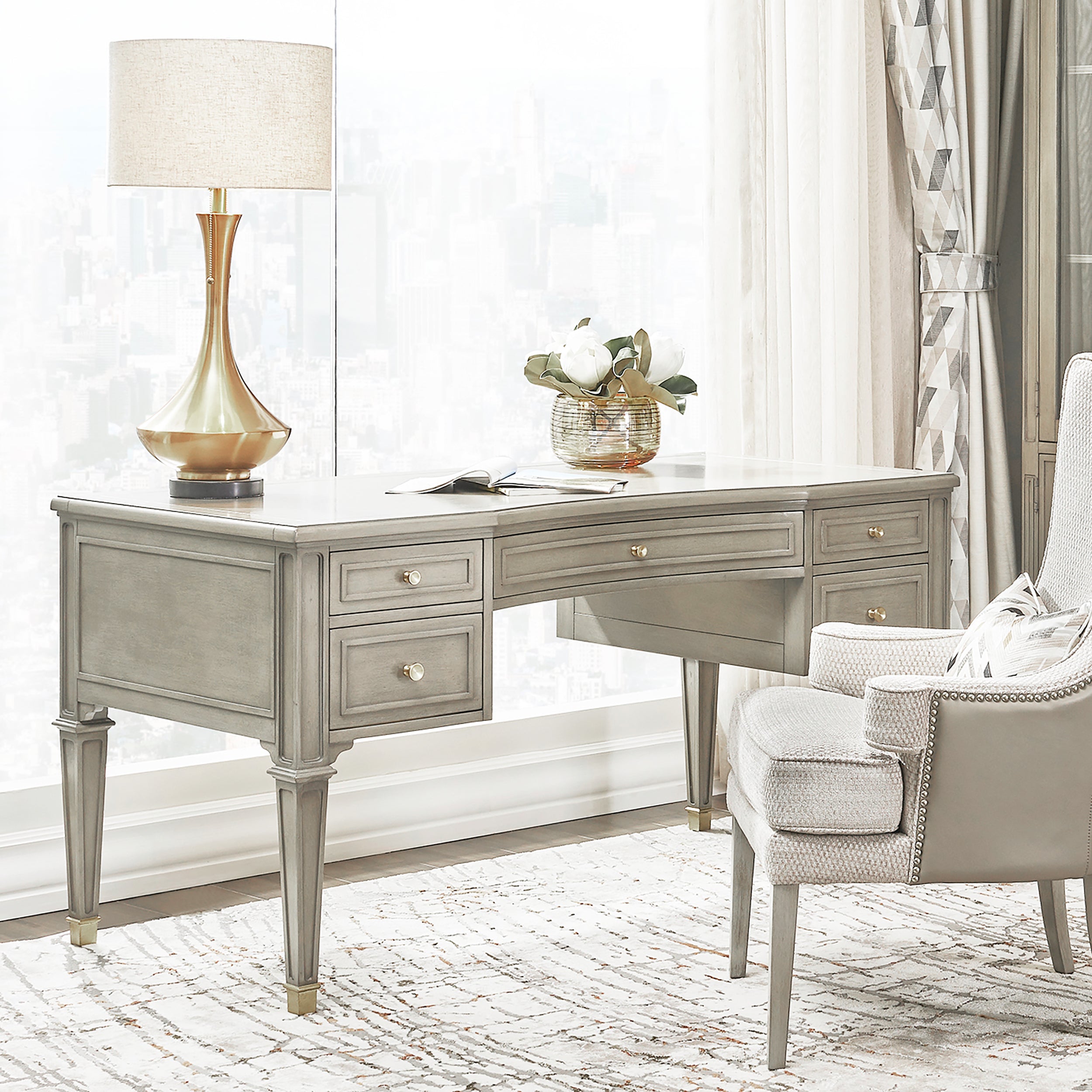 Dauphin Gold Accent 5-Drawer Wood Executive Desk