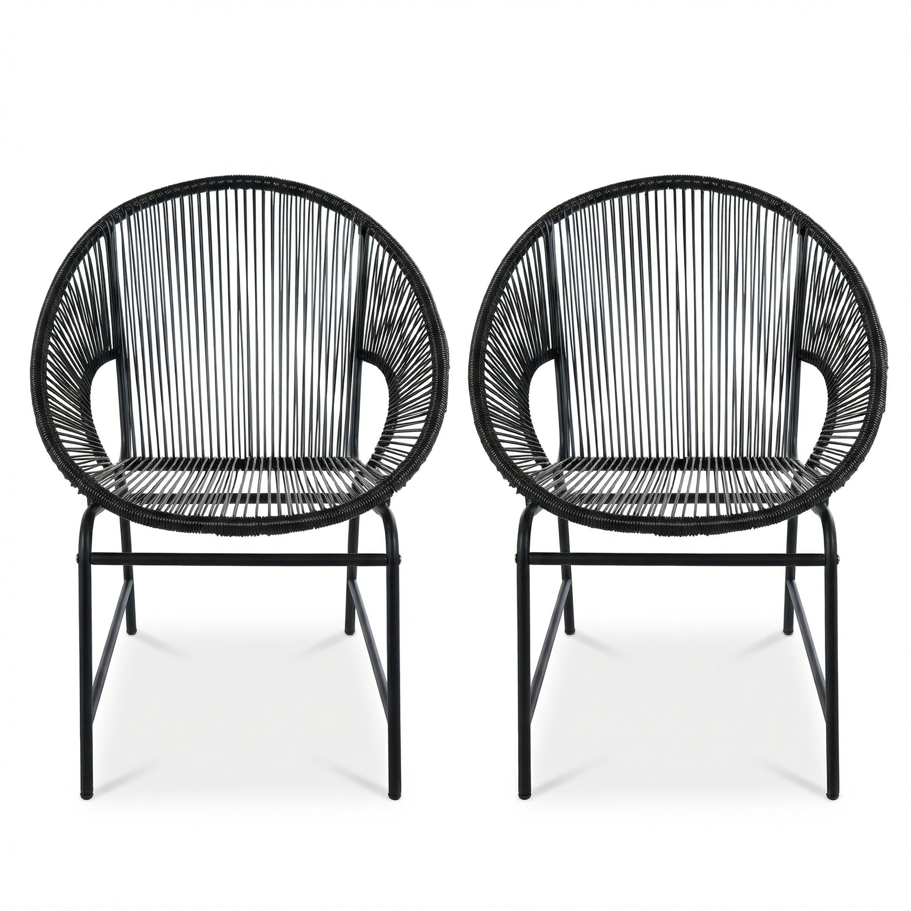 NUSA OUTDOOR PATIO WICKER CHAIR, TEAL PE RATTAN & IRON FRAME, SET OF 2