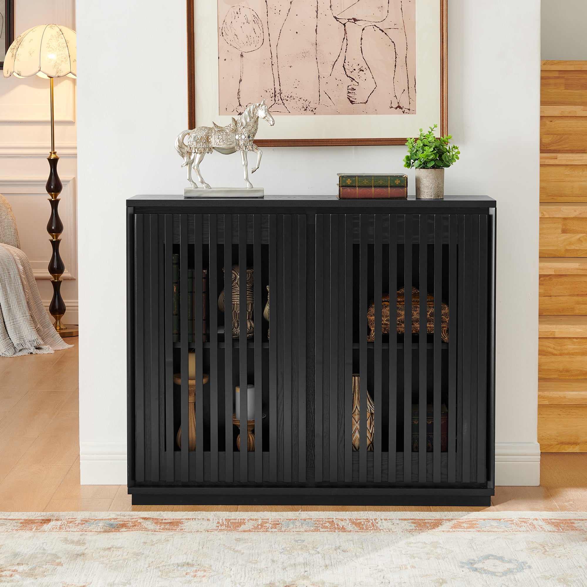 Mid Century Modern Fluted Hollowed Out Sideboard Cabinet