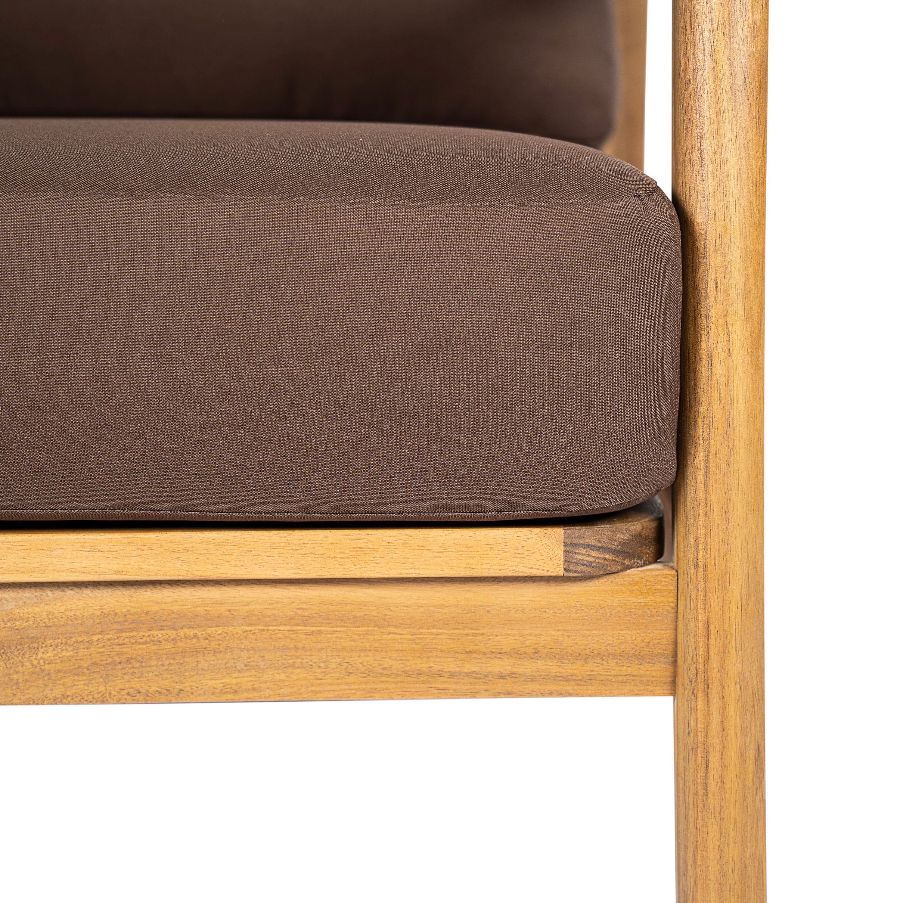 Outdoor Club Chair, Acacia Wood Frame with Rope Back Detail, Water-Repellent Beige Cushions