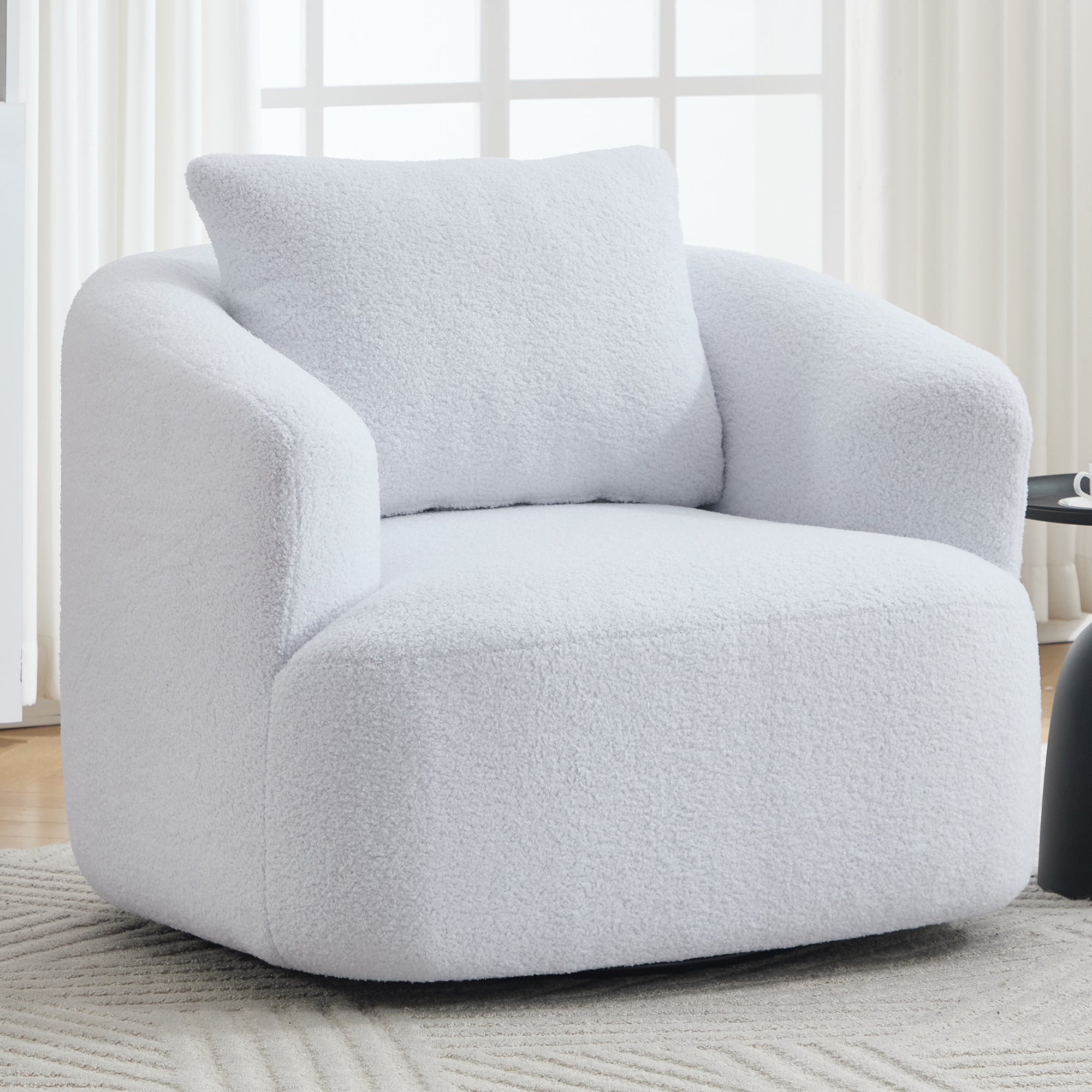 Teddy Fleece 360° Swivel Round Upholstered Comfy Accent Chair With Pillow