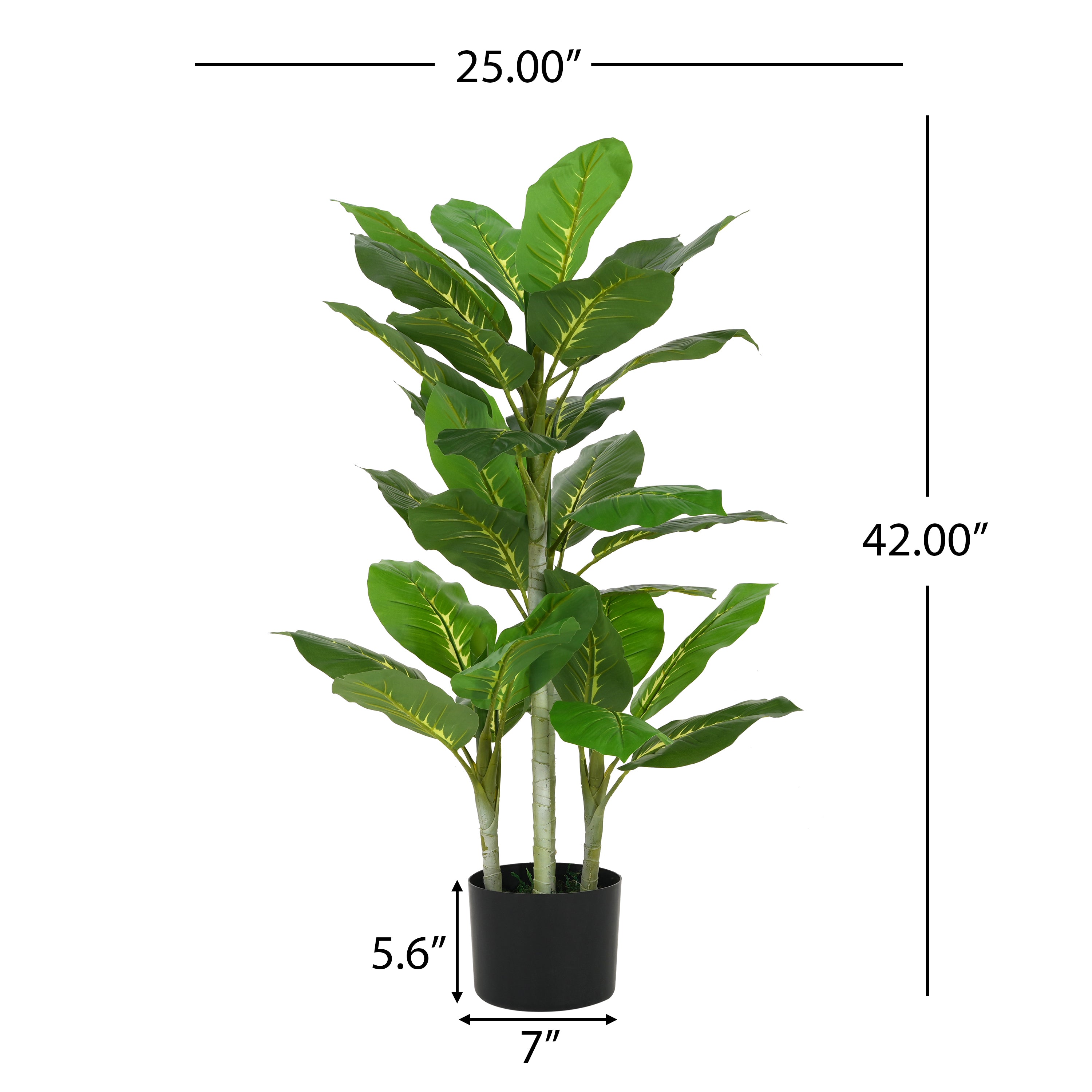42" Artificial Dieffenbachia Plant with Black Plastic Pot