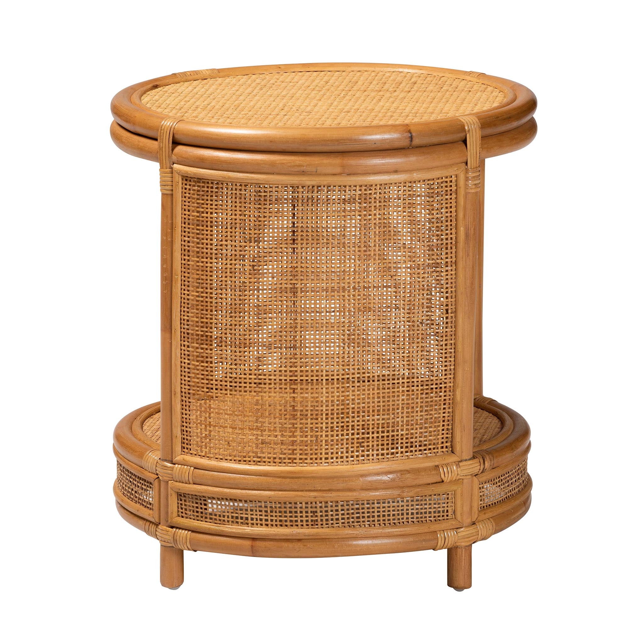 Modern Bohemian Natural Brown Rattan End Table