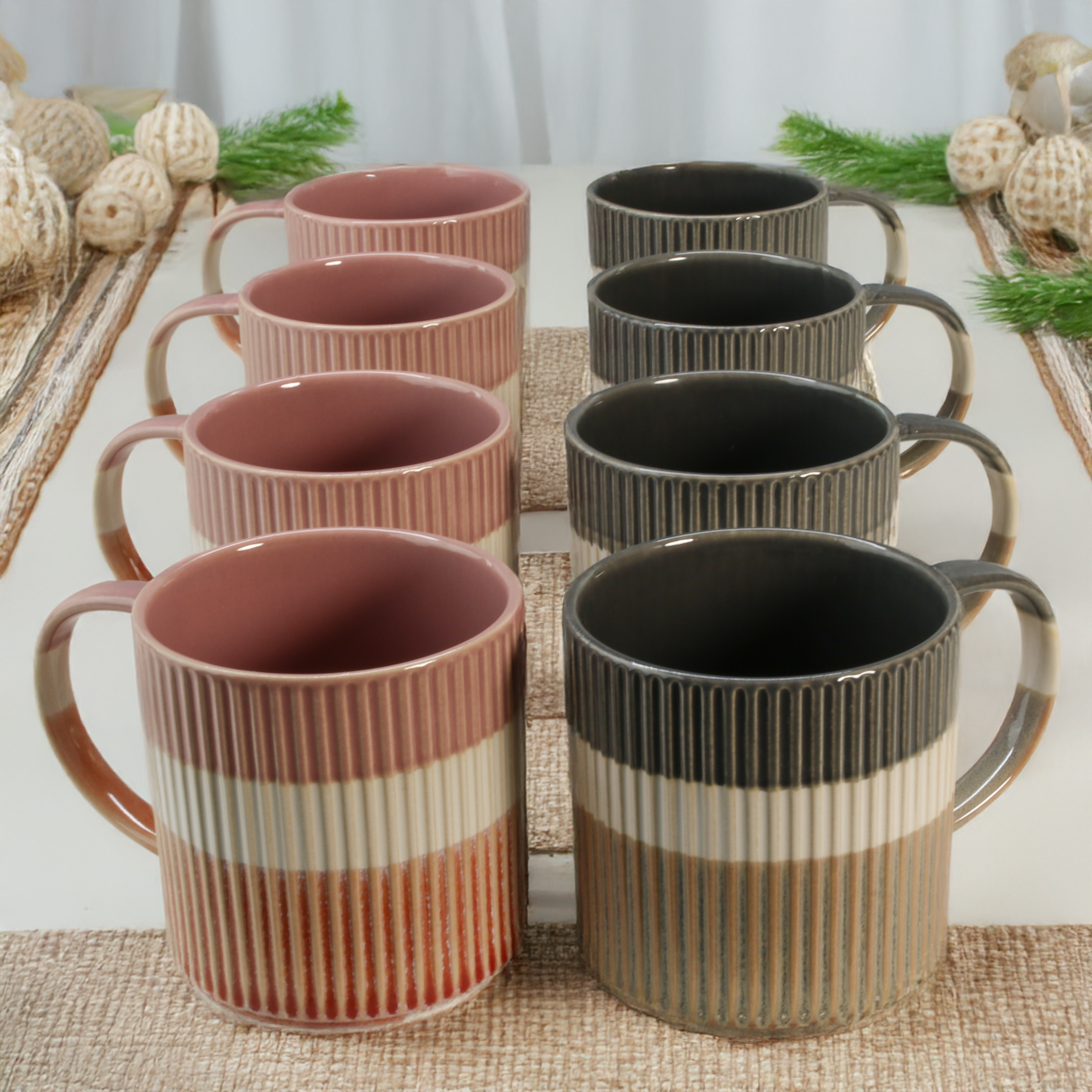 Tri-Color Mugs, Set of 8