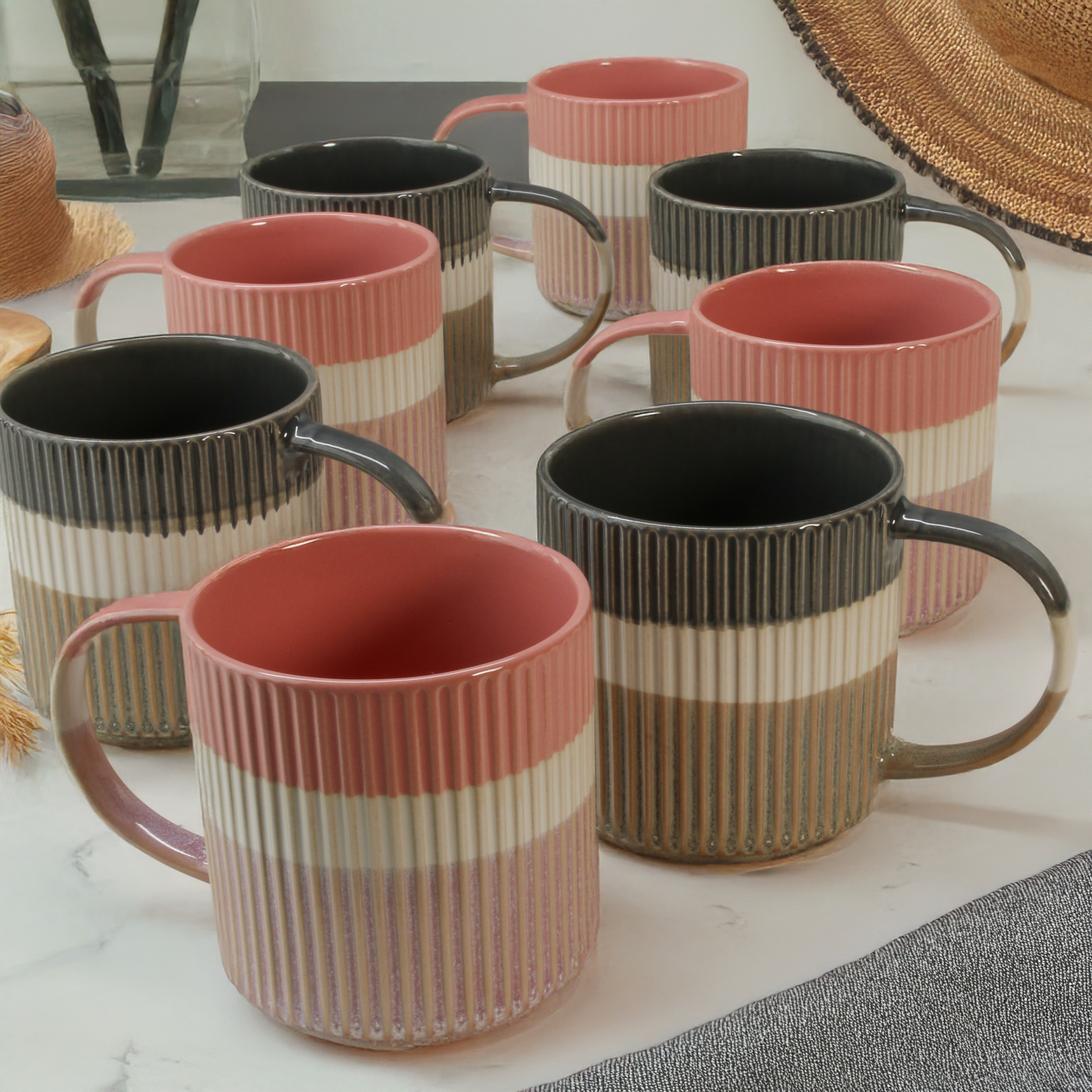 Tri-Color Mugs, 8-Piece Set