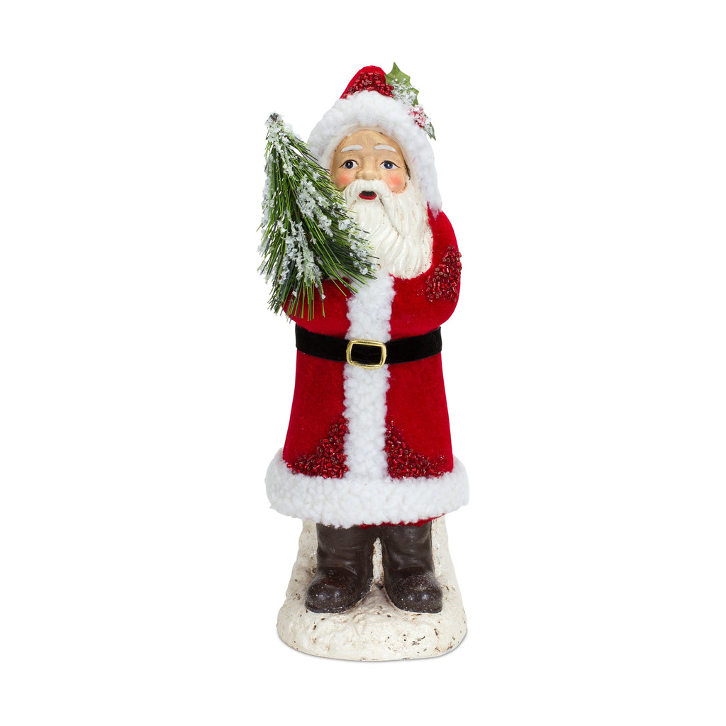 Santa-Figurine-with-Pine-Tree-(set-of-2)-Red-Decor