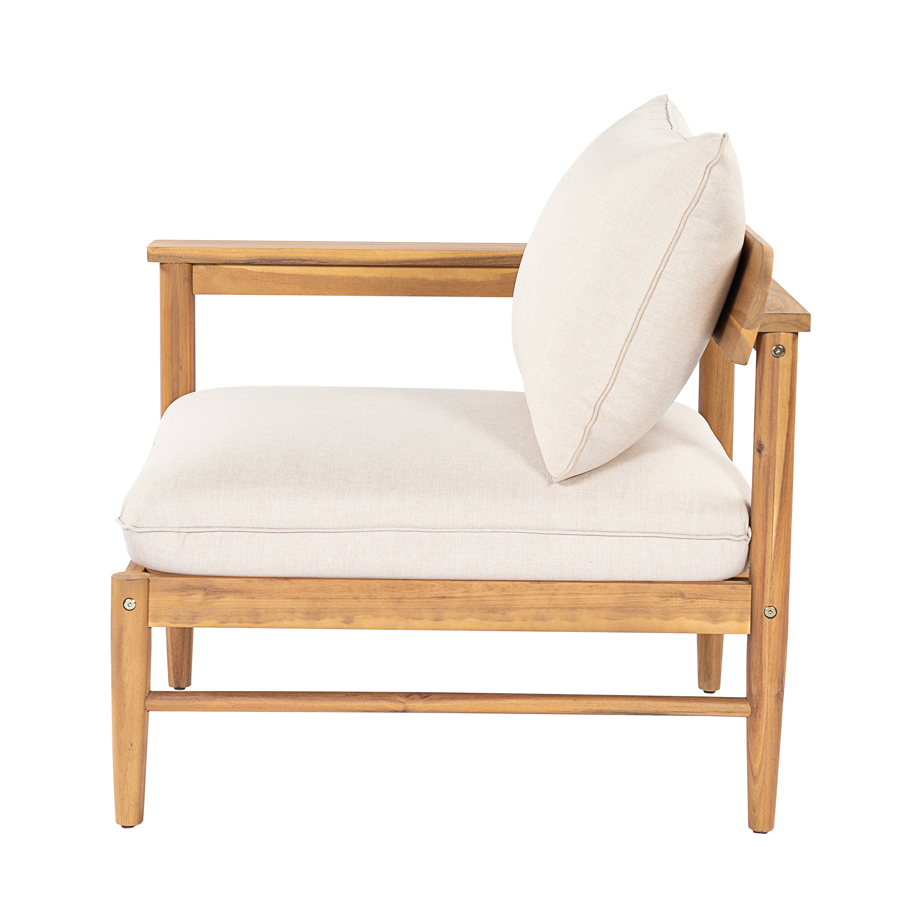 Terassi Outdoor Acacia Wood 4 Seater Sofa, Light Teak Finish with Beige Cushion