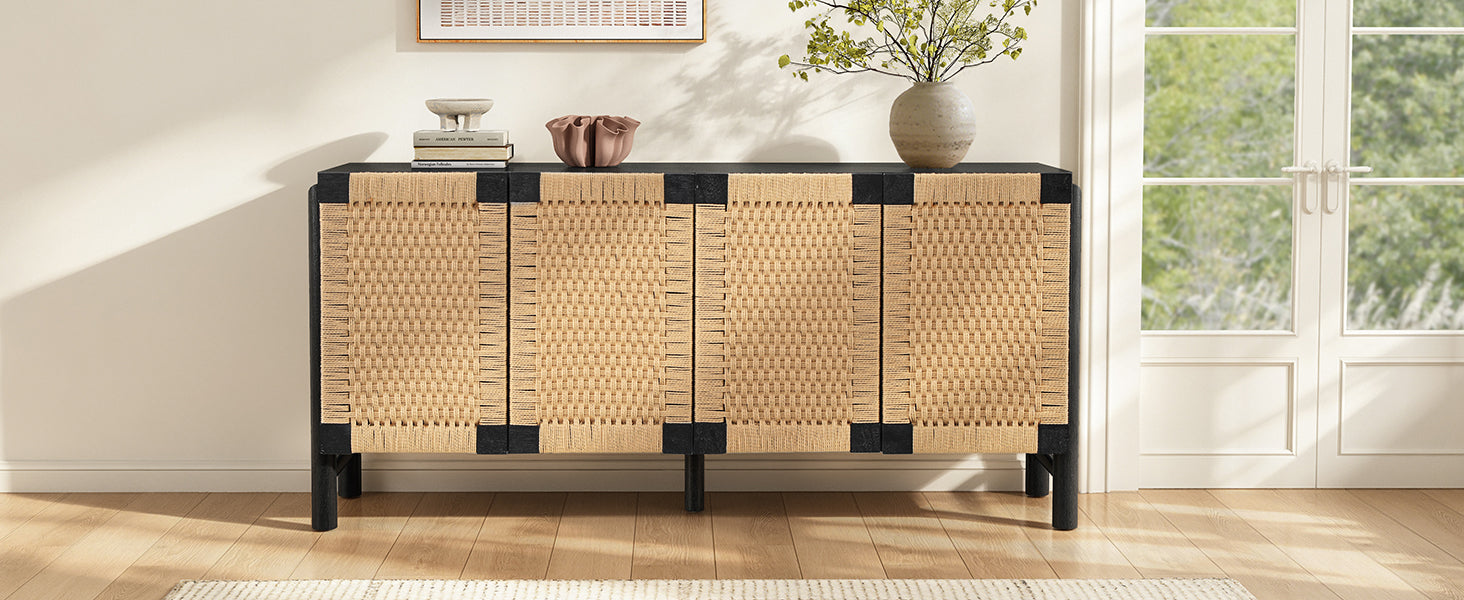 Natural Farmhouse Cabinet with Handwoven Paper Rope Doors