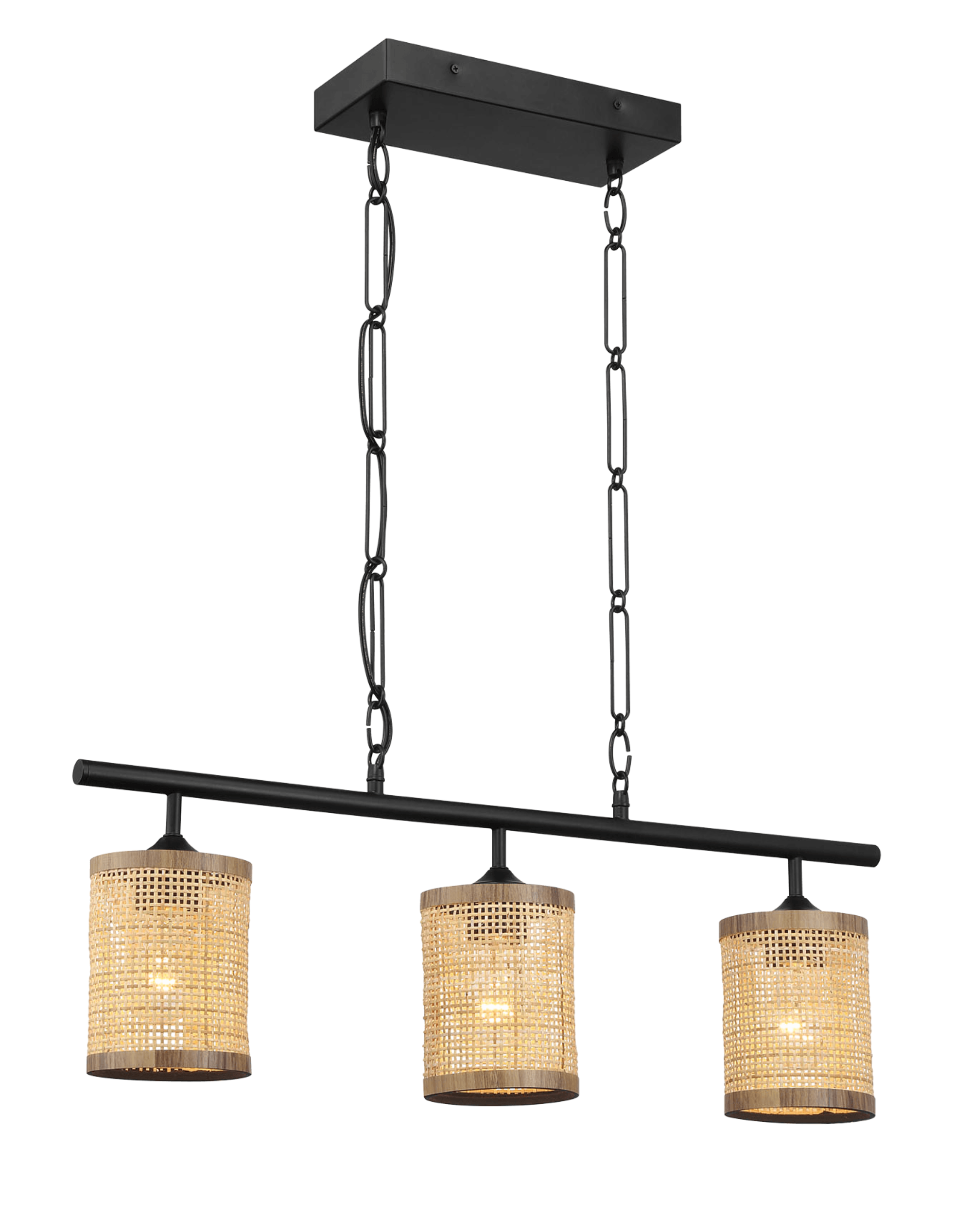 Light Pendant with Three Lights Island and Rattan Shade