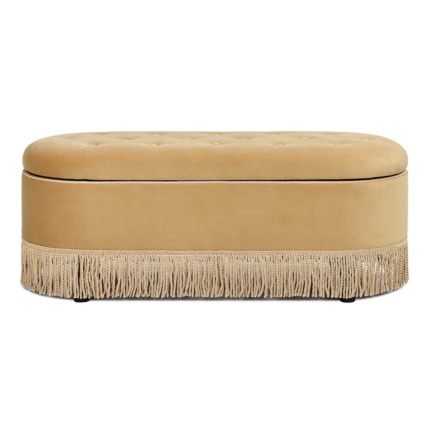 Melinda 48.5" Oval Tufted Bullion Fringe Storage Bench, Olive Green Performance Velvet