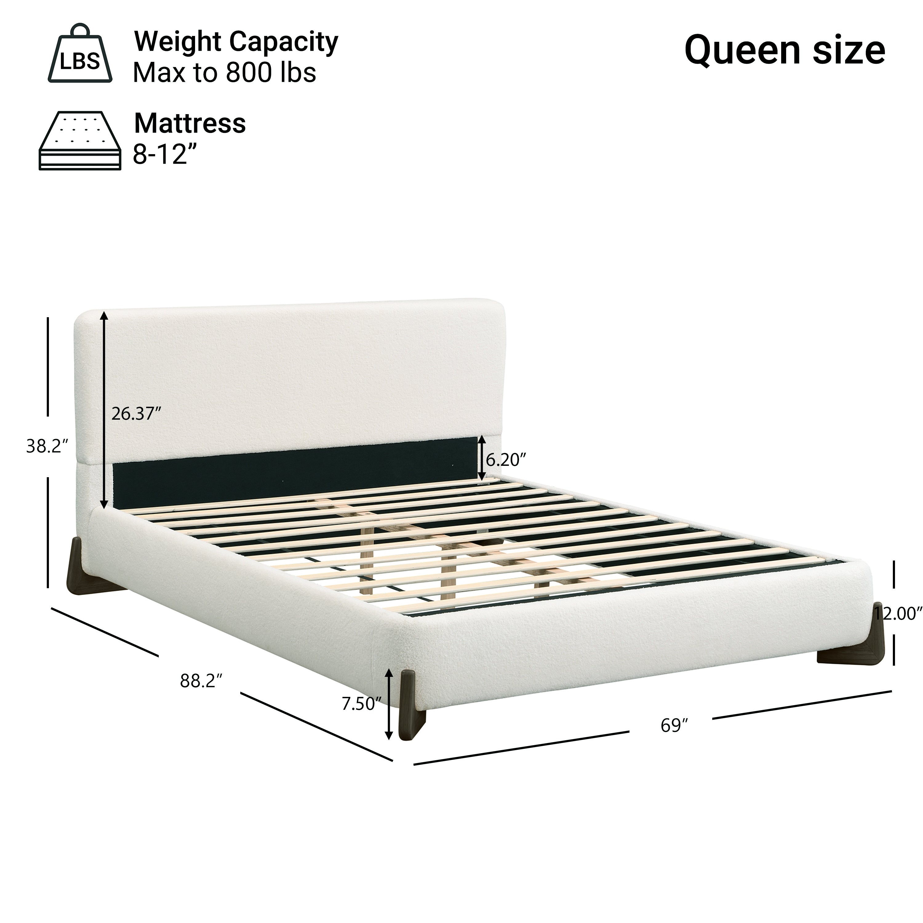 Elegant Boucle Upholstered Bed with Accent Feet