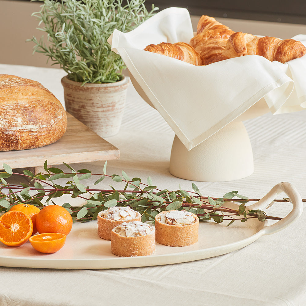 Up Close of Creme Serving Tray Set