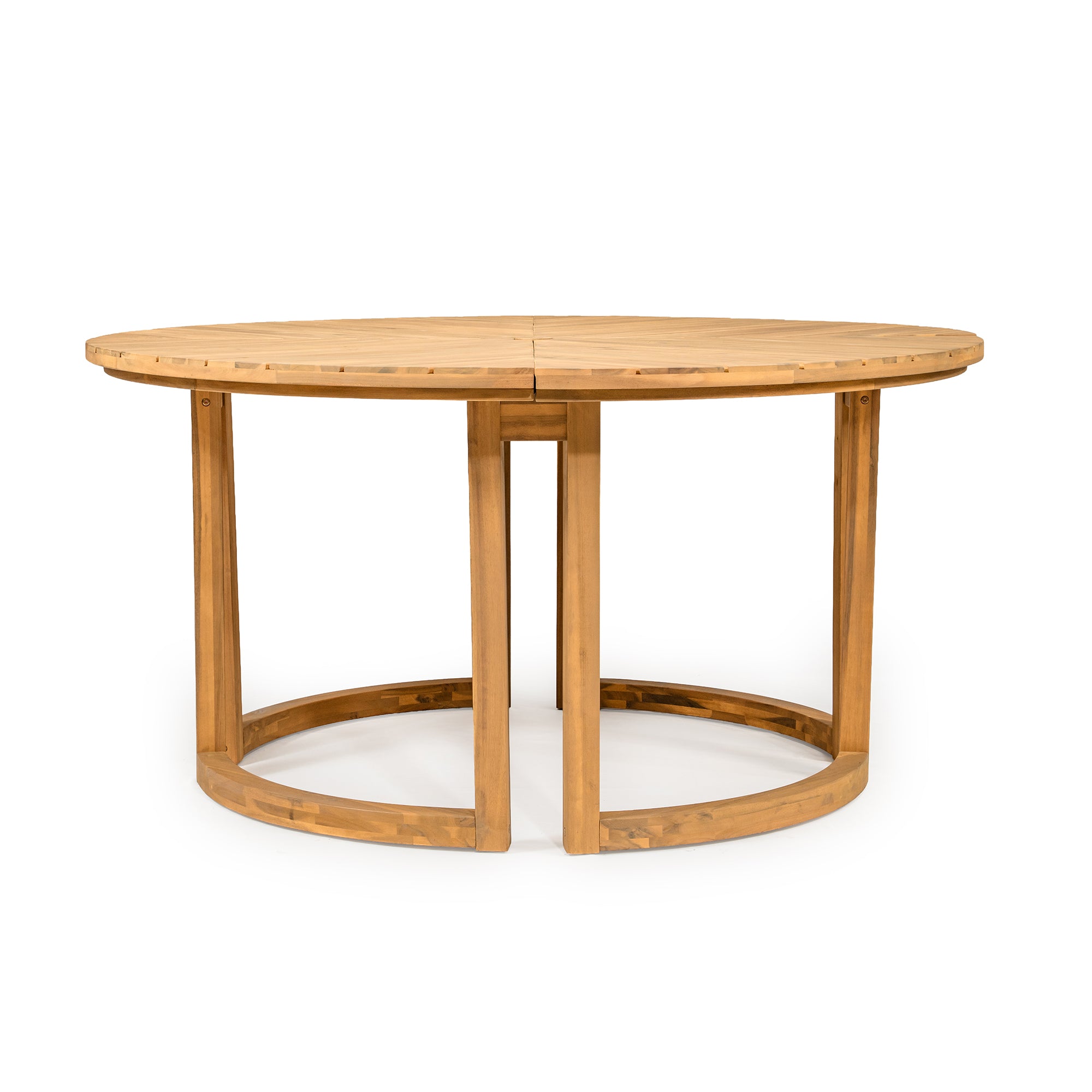 TREXM Patio Dining Table Set for 6, Round Dining Table with 1.96" Umbrella Hole, Outdoor Wooden Patio Furniture Set with Removable Cushions for Garden, Backyard and Pools (Light Teak+Beige Cushion)
