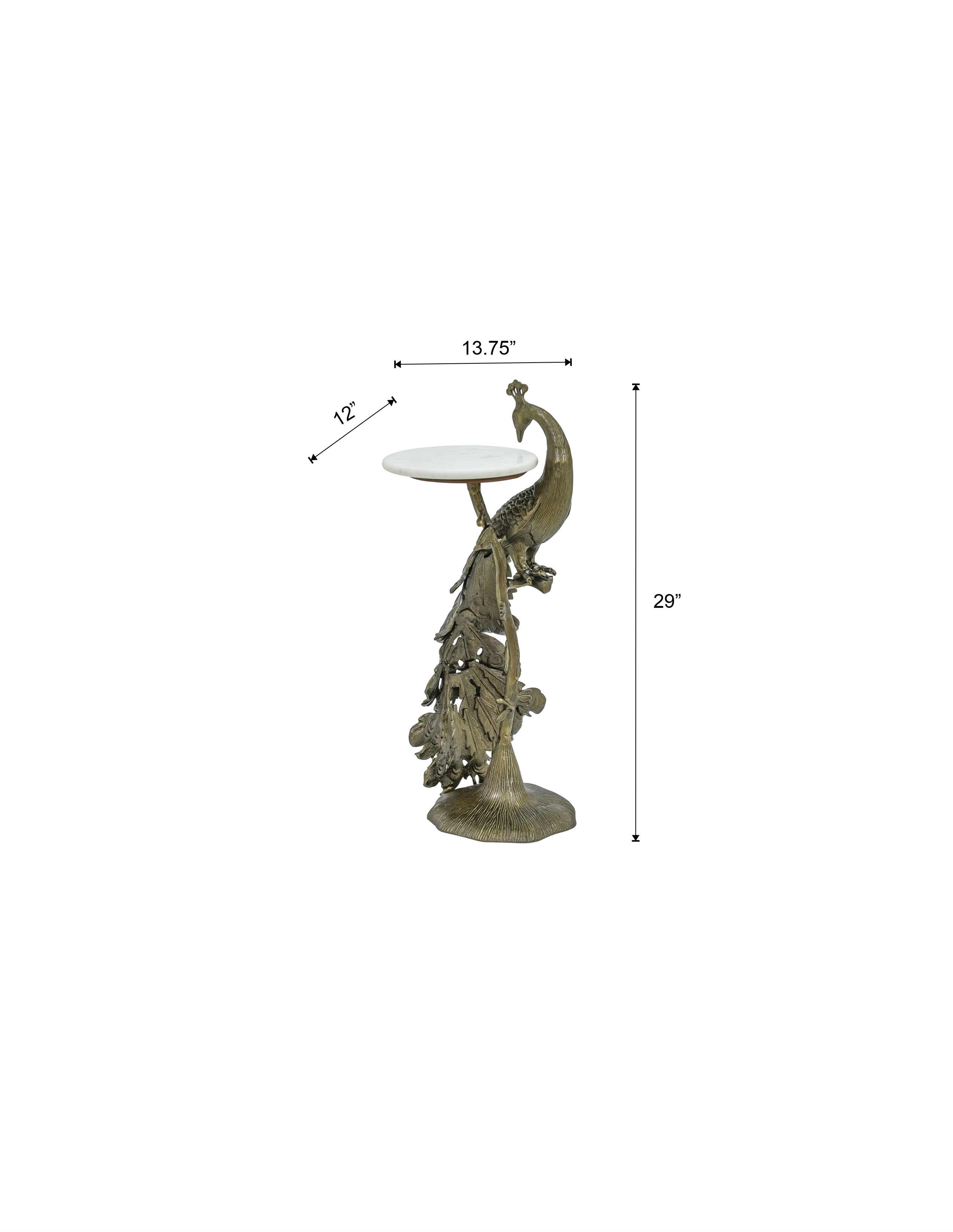 Peacock Brass Antique Side Table with Marble Top