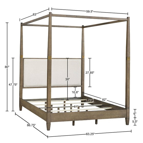 Queen Size Canopy Bed with Upholstered Headboard and Wood Frame