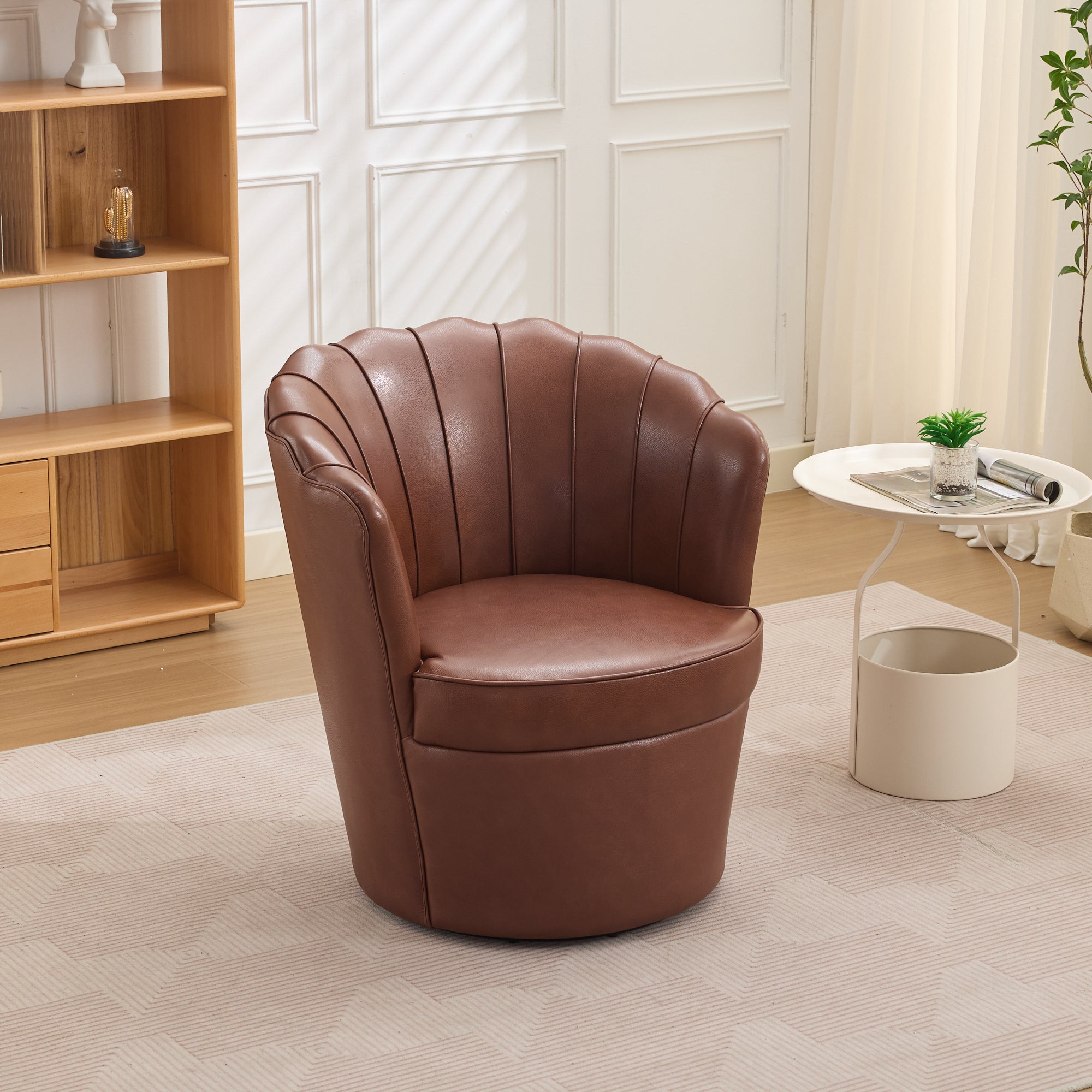 Genuine Top-Grain Leather Swivel Wing-Back Accent Chair
