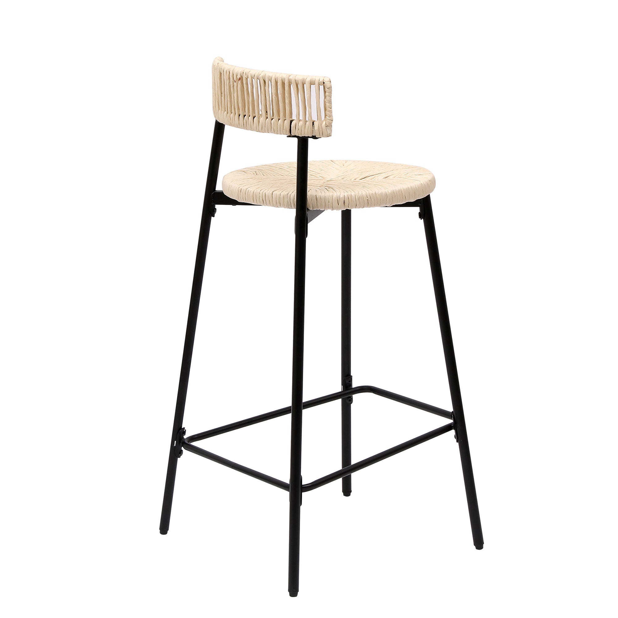 Boho Handwoven Paper Rope Counter Stools, Set of 2