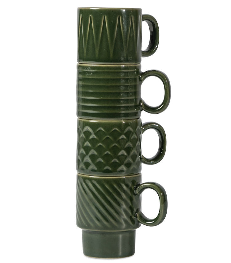 Sagaform Coffee & More Collection Stackable Espresso Mug, Set of 4, 3oz, Green