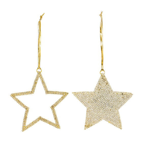 Gold Jeweled Metal Star Ornament, Set of 12