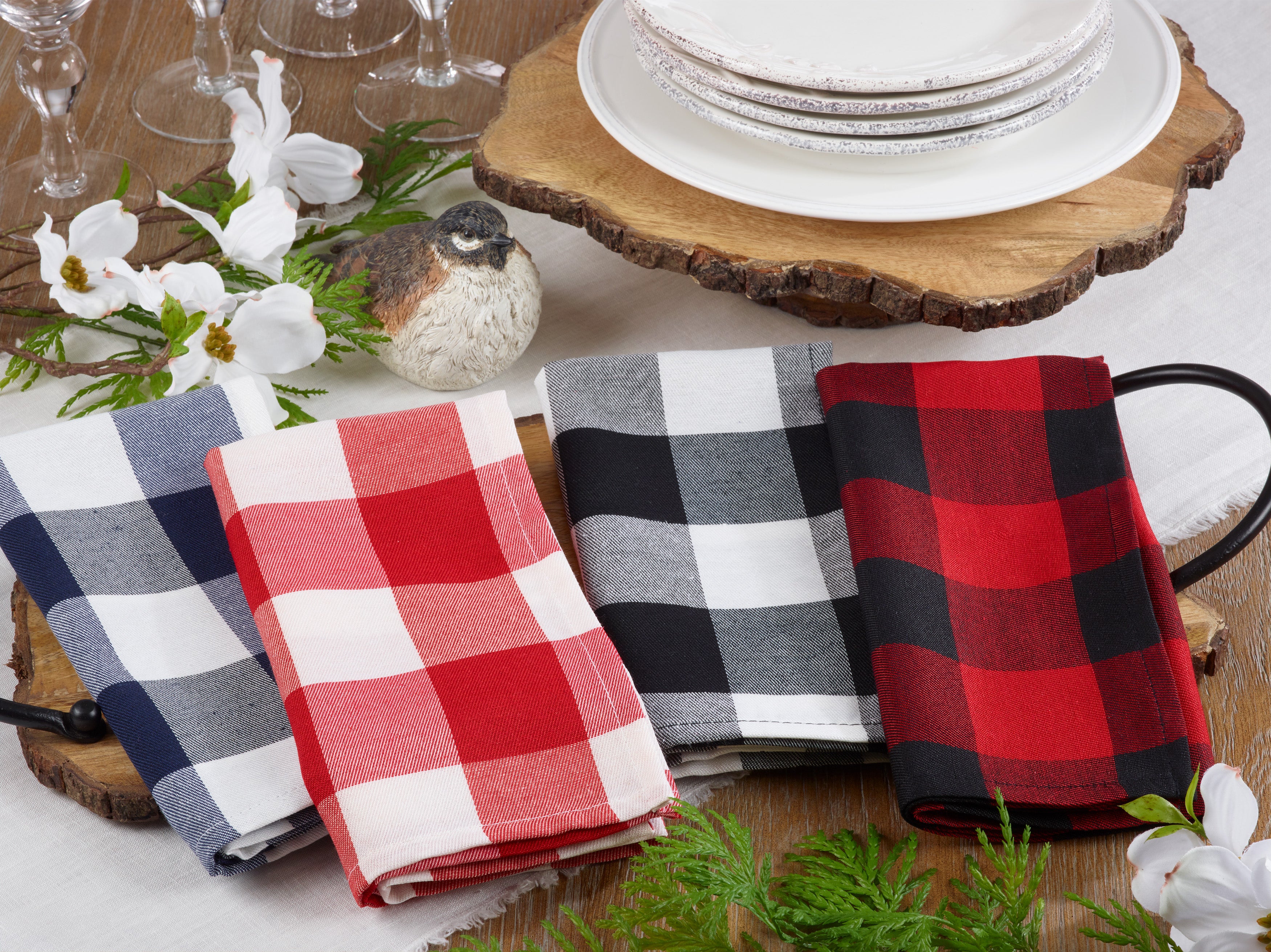 Buffalo Plaid Cotton Blend Table Napkins, Set of 4
