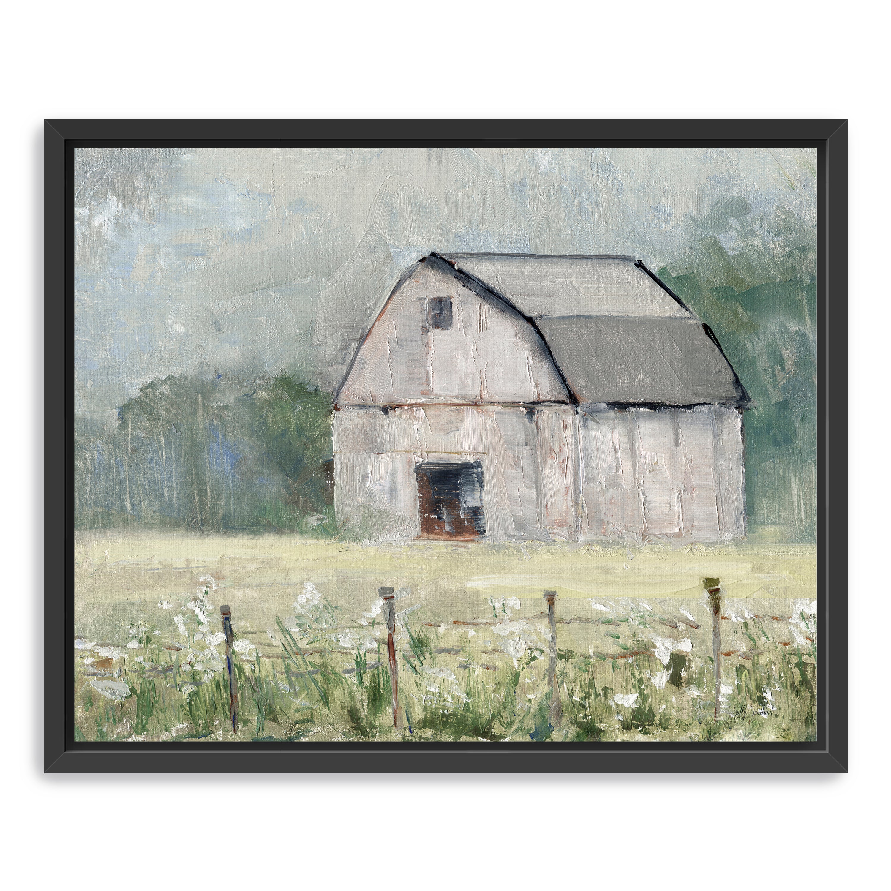Fence Line and Hay Canvas Giclee