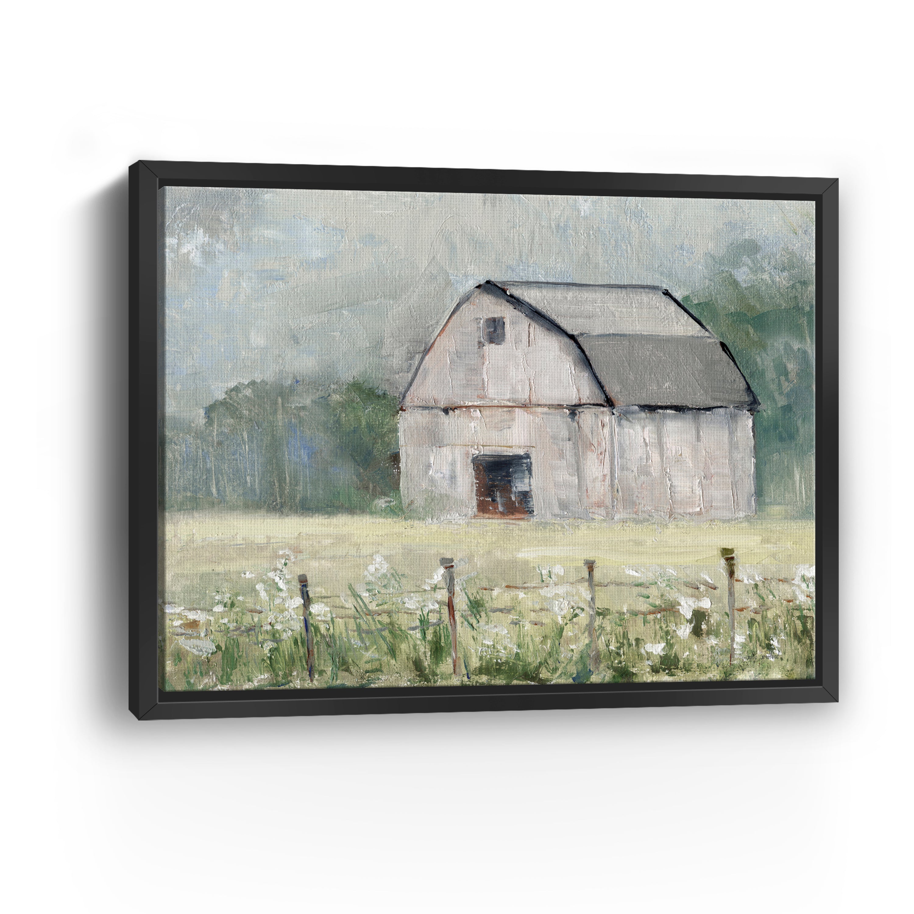 Fence Line and Hay Canvas Giclee