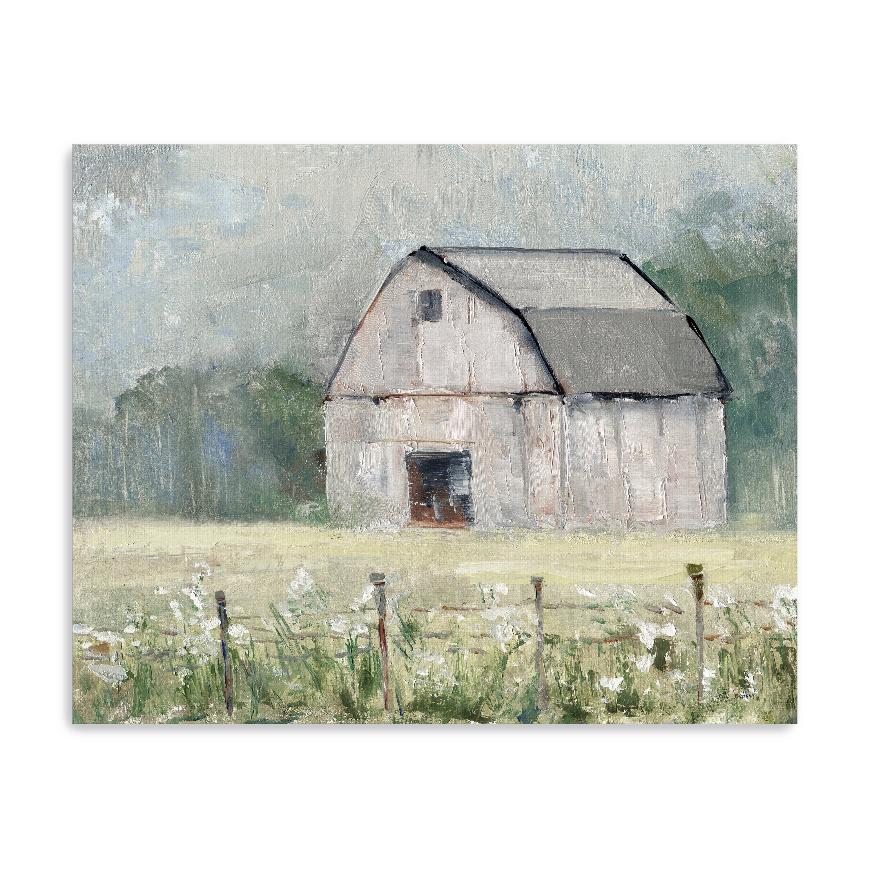 Fence Line and Hay Canvas Giclee