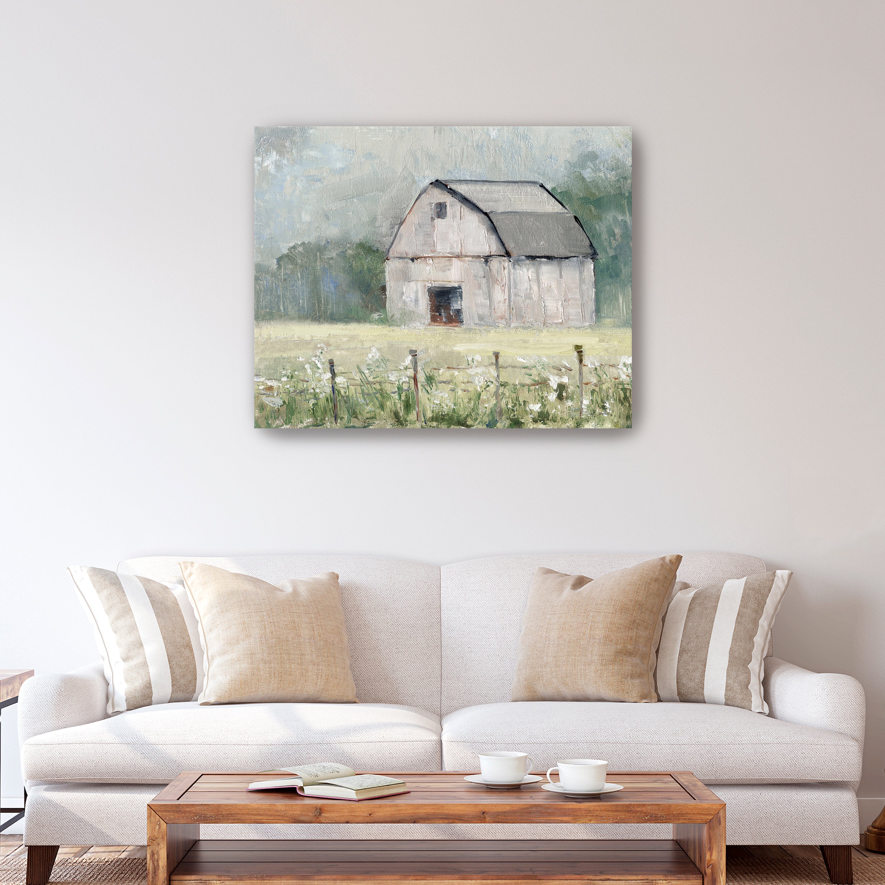 Fence Line and Hay Canvas Giclee