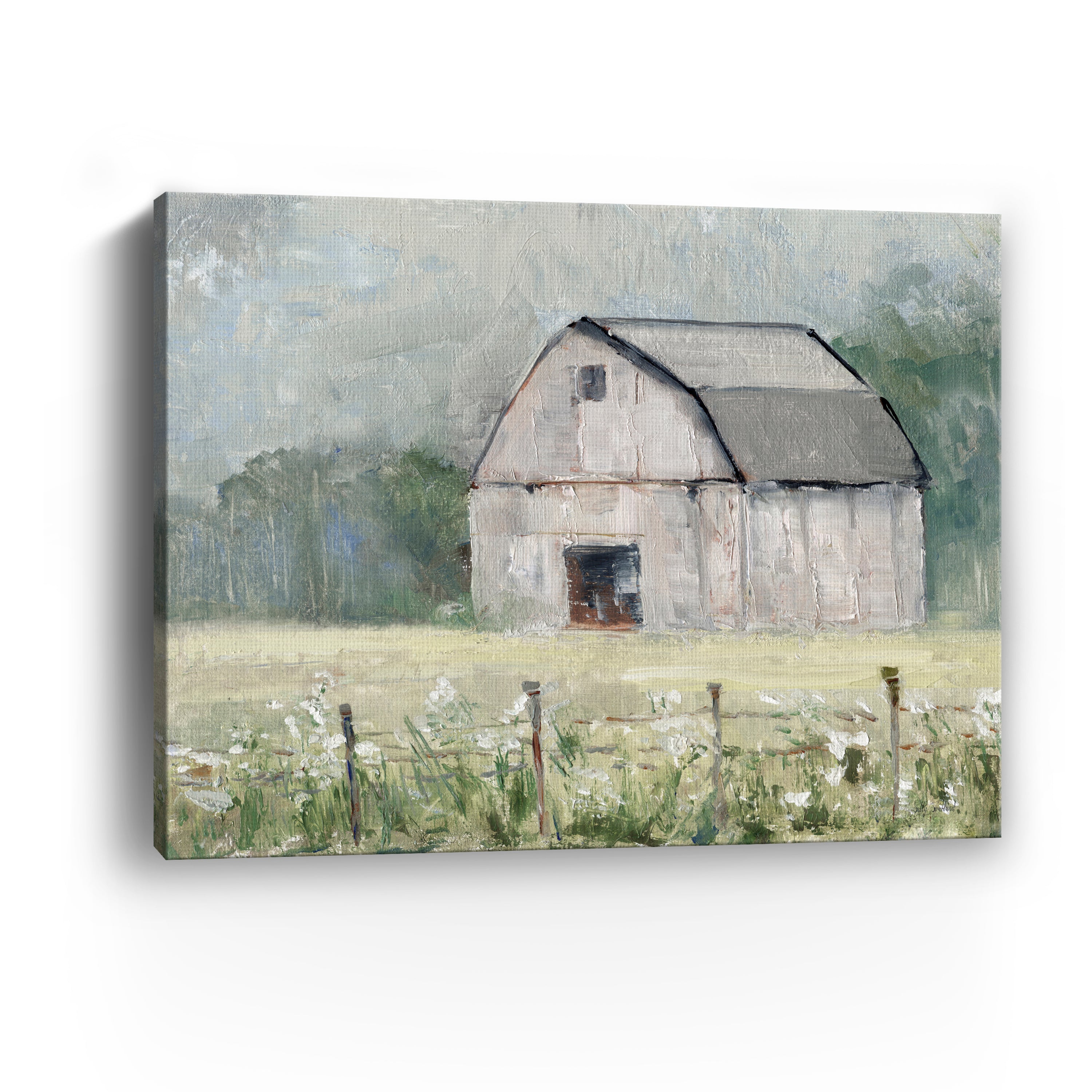 Fence Line and Hay Canvas Giclee