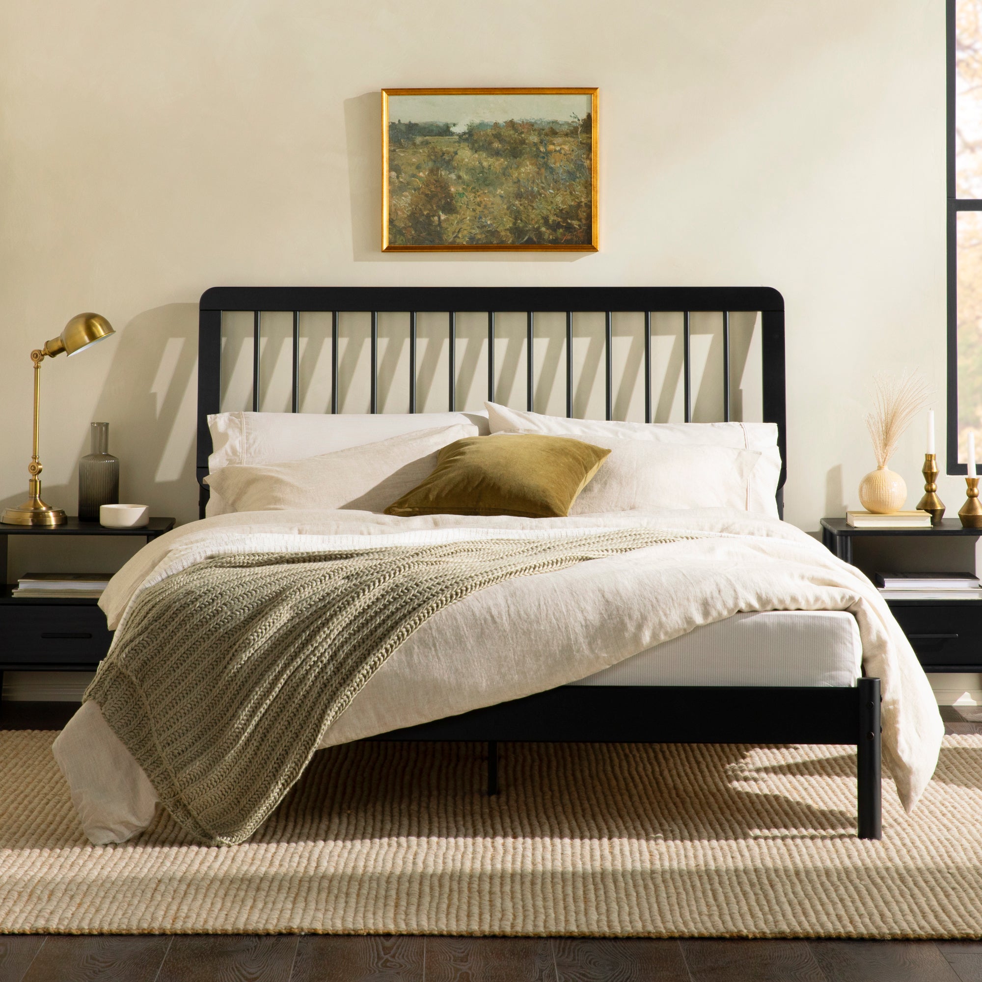 Illusive Solid Wood Spindle Bed with Slat Back