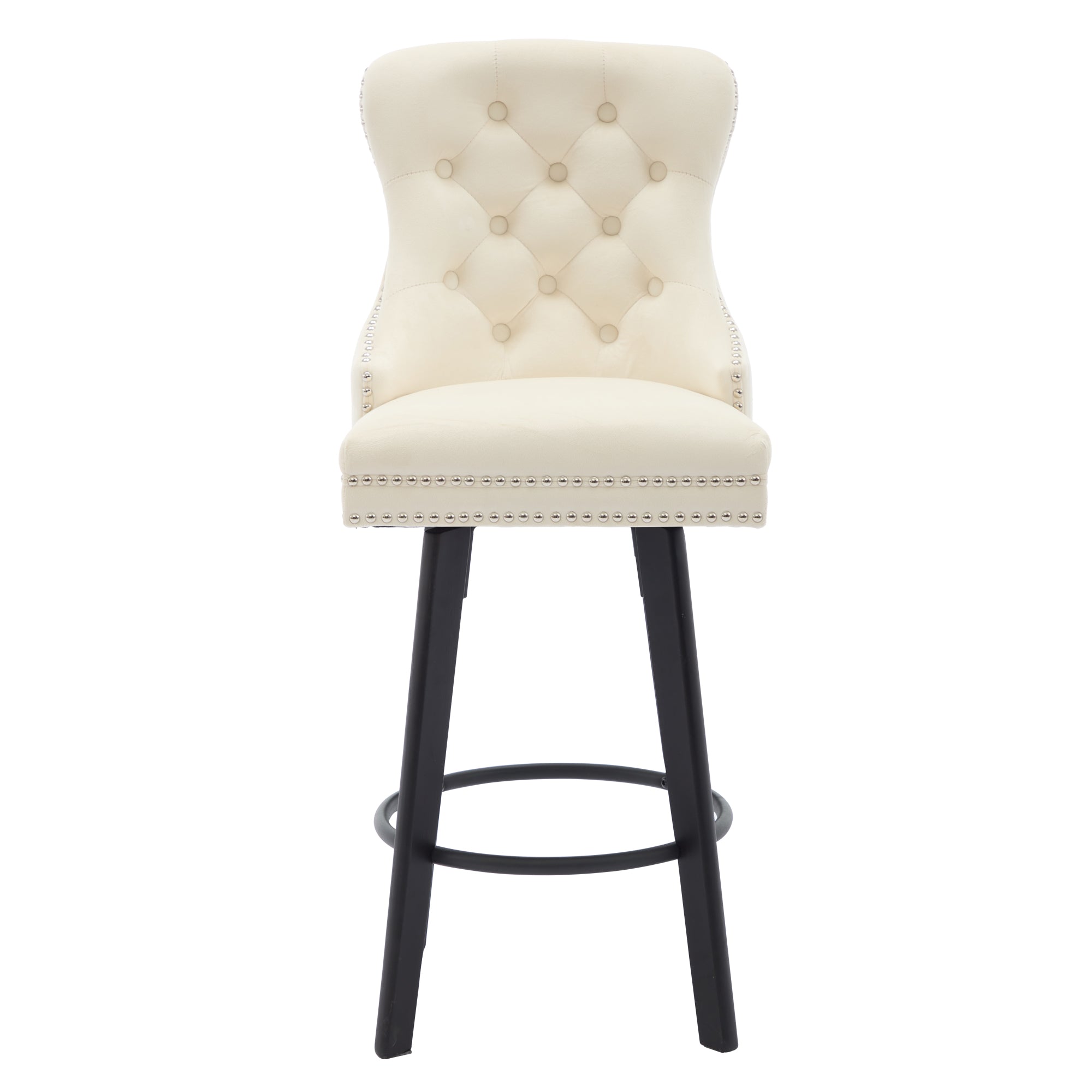 Modern Velvet Button Tufted Swivel Bar Stool with Metal Pull Ring
