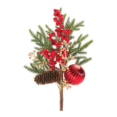 Pine-Spray-w/berry-&-Ornament-(set-of-2)-Red-Faux-Florals