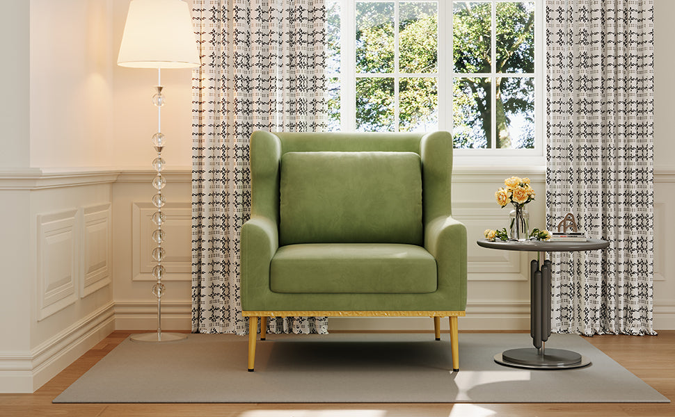 Modern Armchair Velvet Accent Chair Reading Chair Single Sofa Chair for Living Room, Bedroom, or Reading Corner, Beige