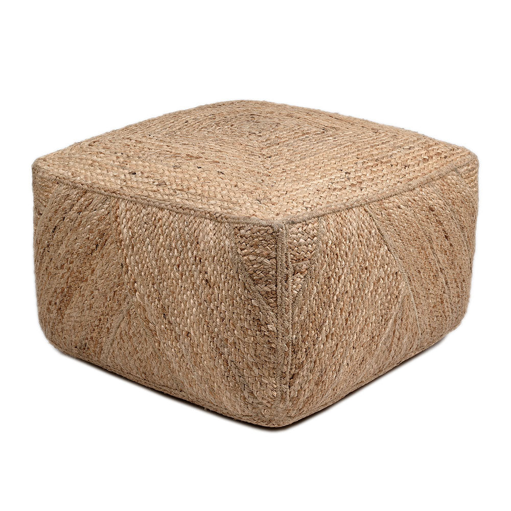 Handcrafted Square Braided Jute Ottoman Pouf, 22 x 22 in
