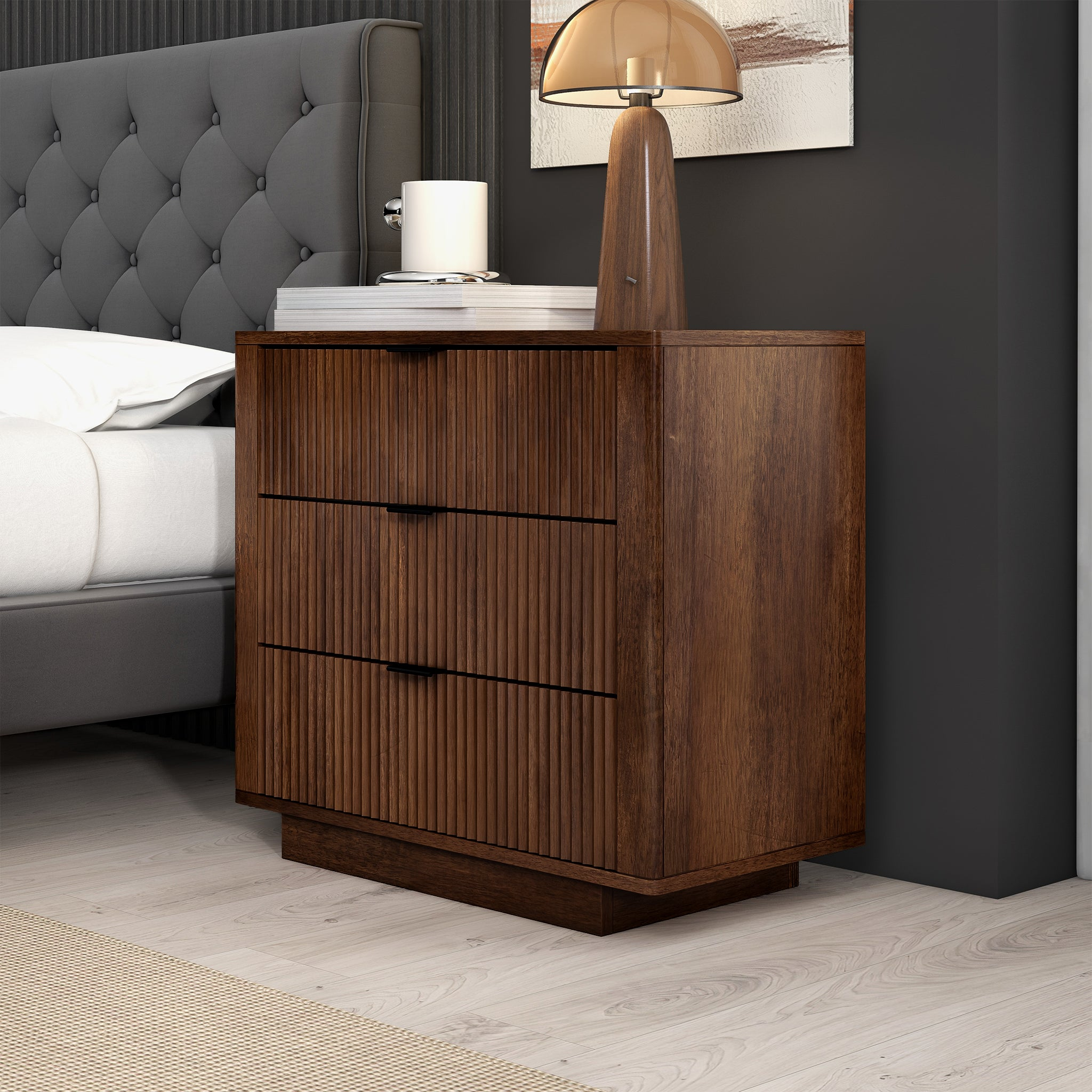 Castaway Nightstand with 3 Drawers and Decorative Knobs