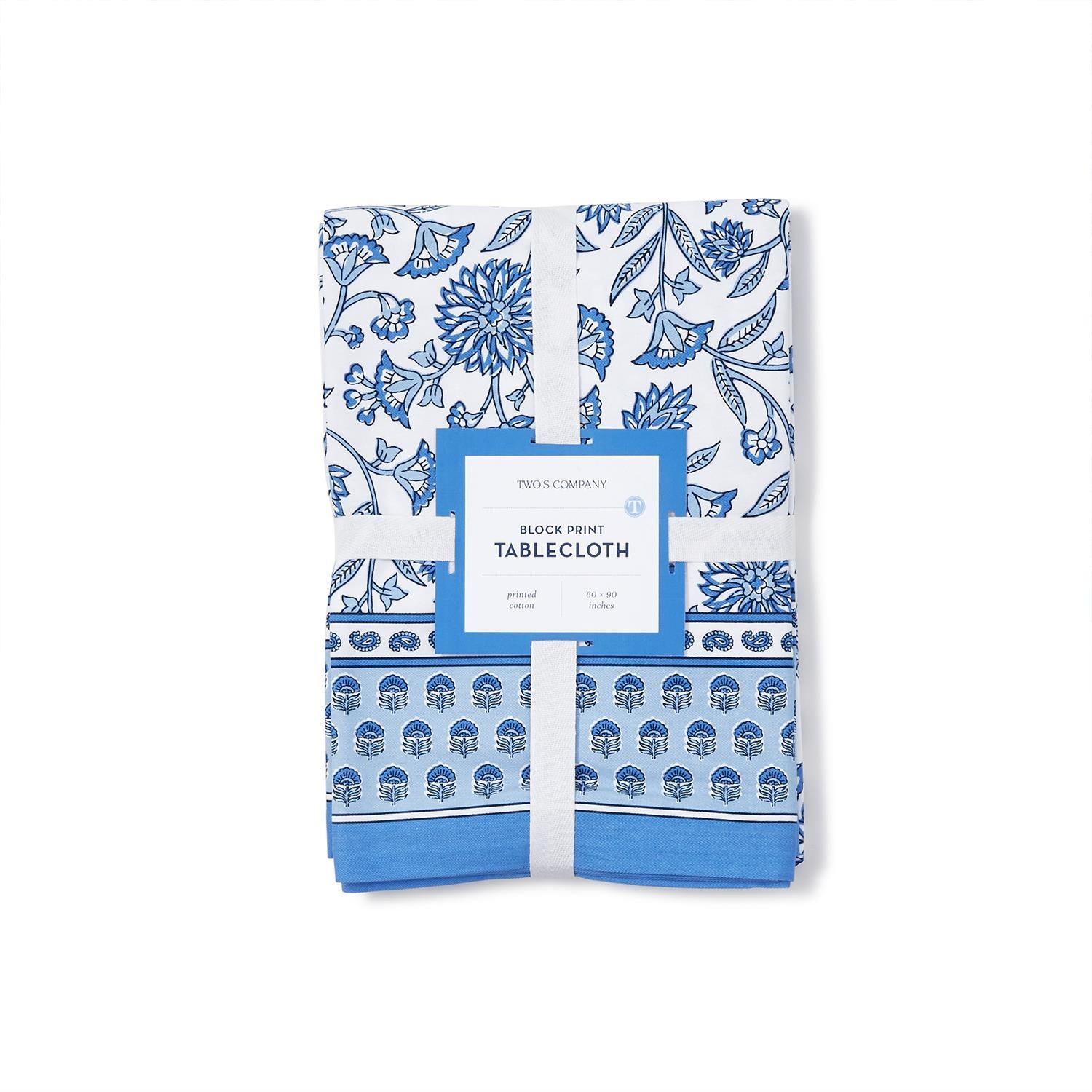 Chinoiserie Blue Block Print Design Tablecloths Incl 2 Sizes, Set of 2